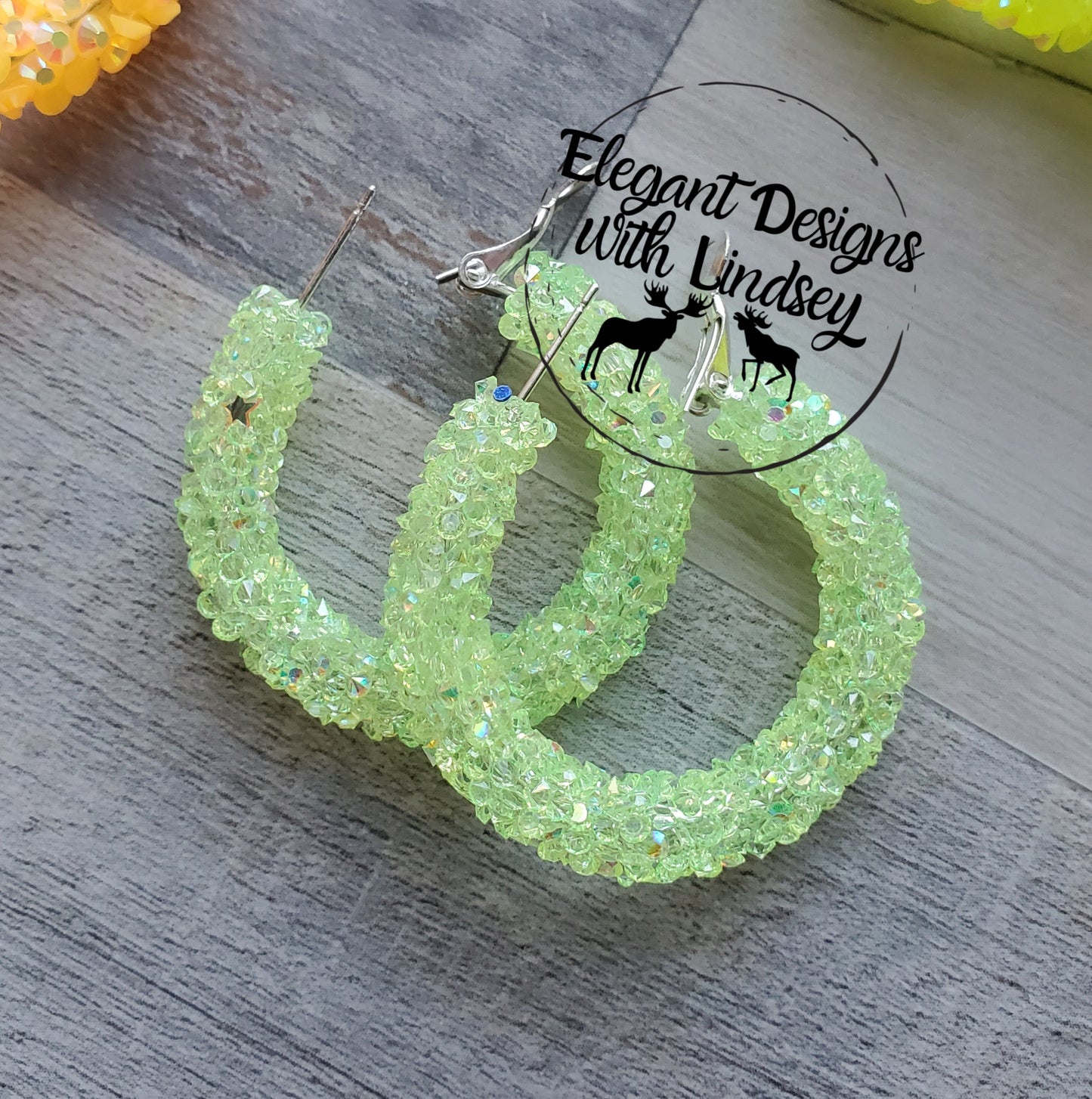 Neon Green Chunky Rhinestone Hoop Earrings