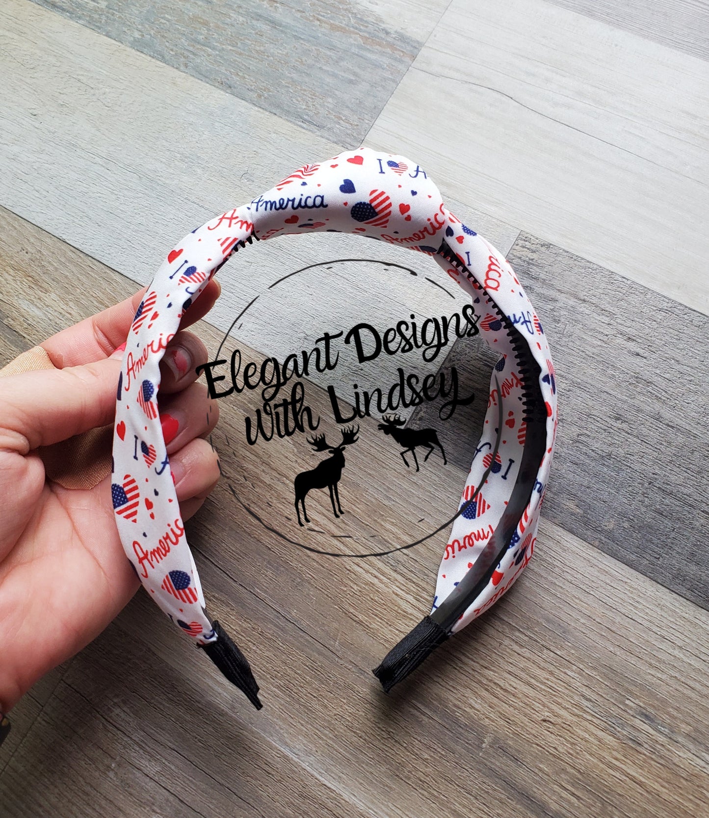 Patriotic Topknot Headband White "I Heart America"