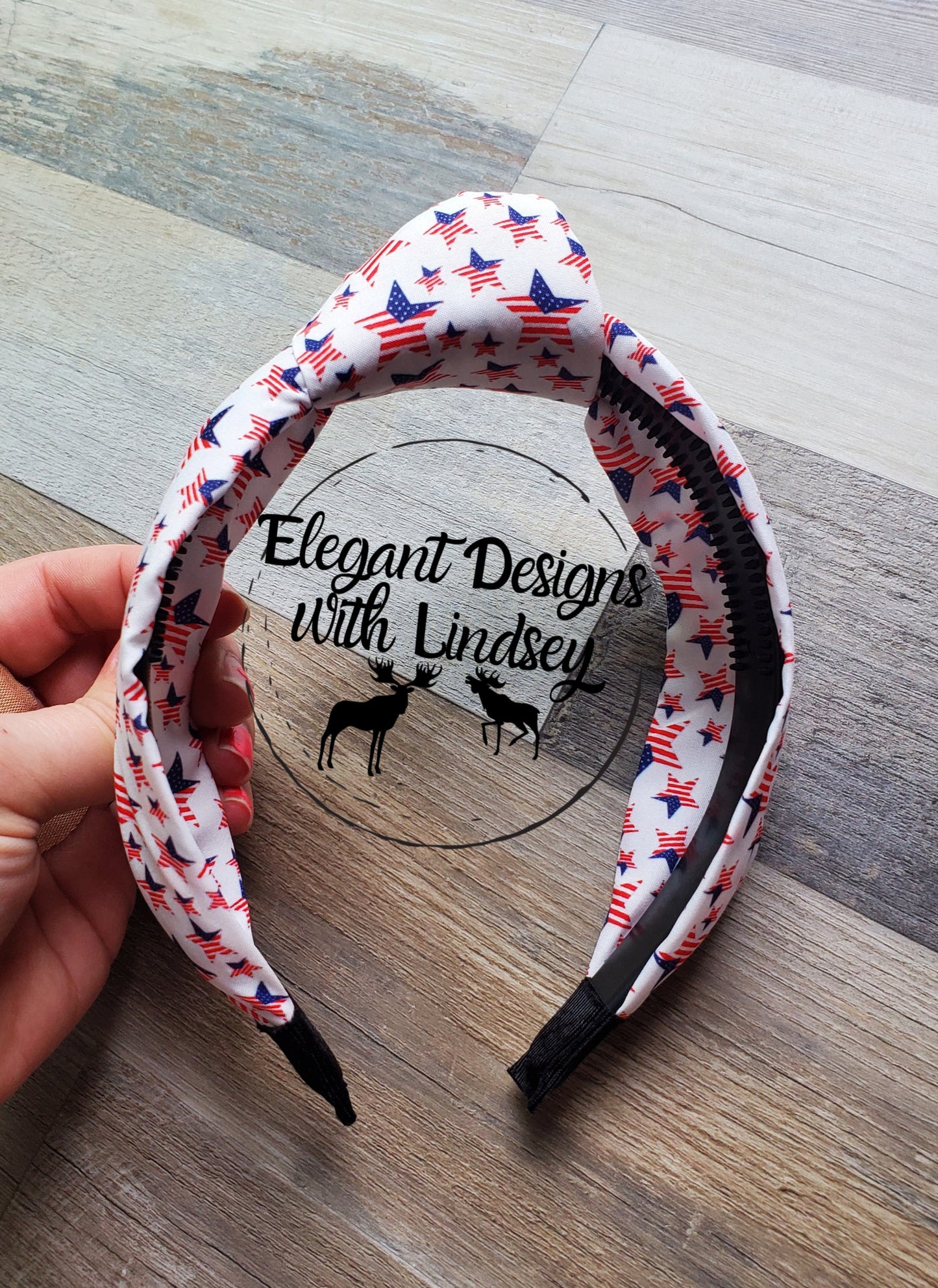 Patriotic Topknot Headband White W/Flag Stars