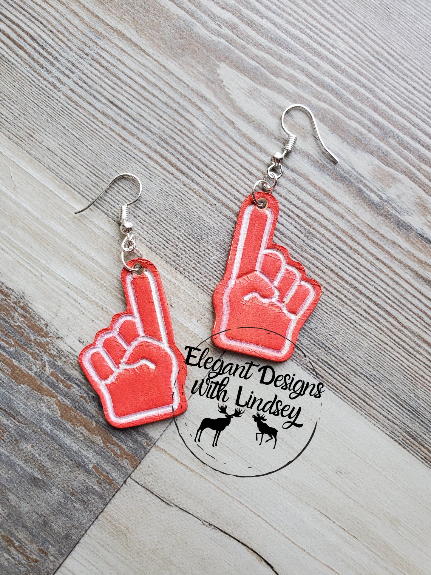 Foam Fingers Genuine Leather Earrings