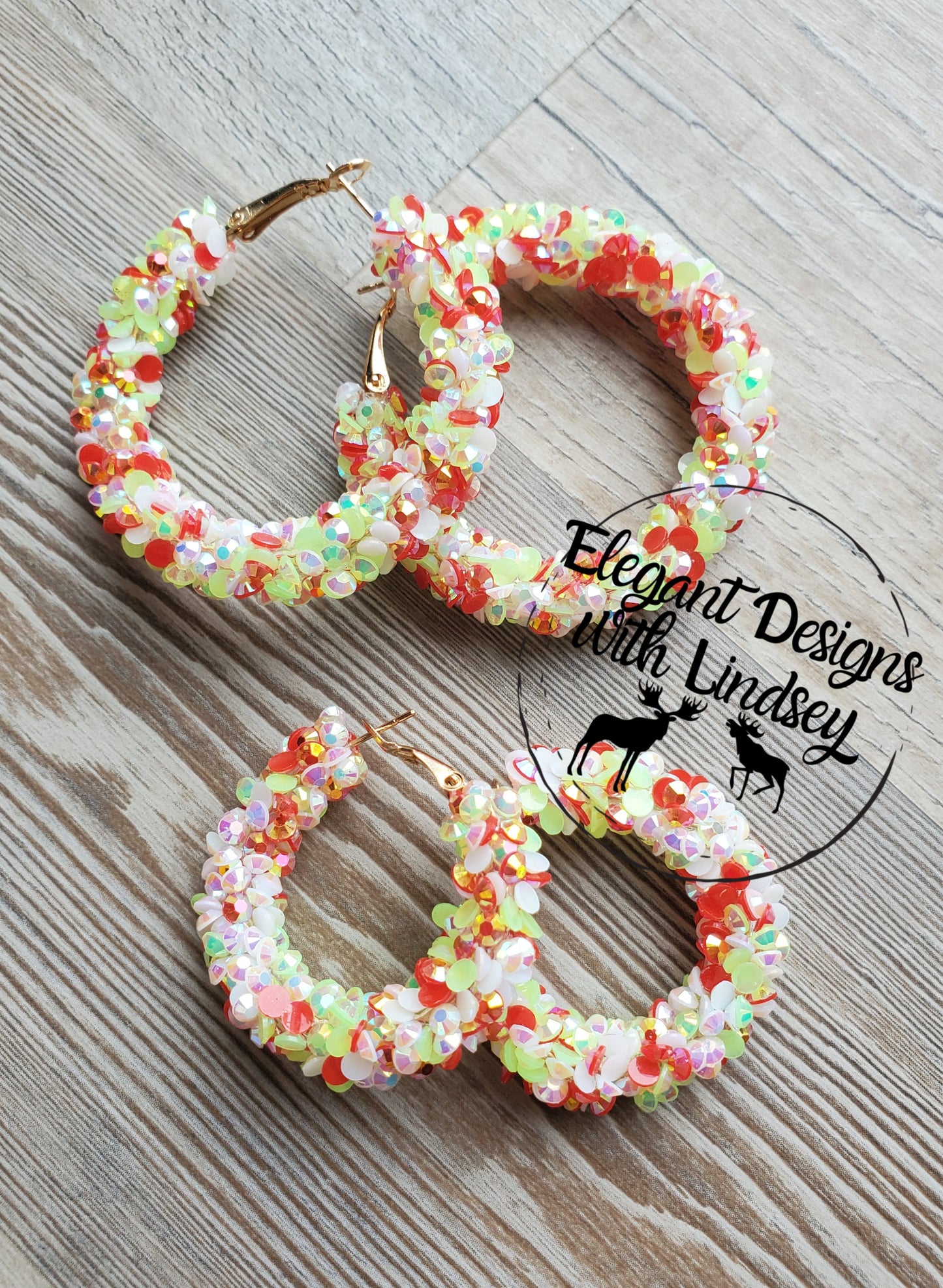 Peppermint Flare Large Chunky Rhinestone Hoop Earrings