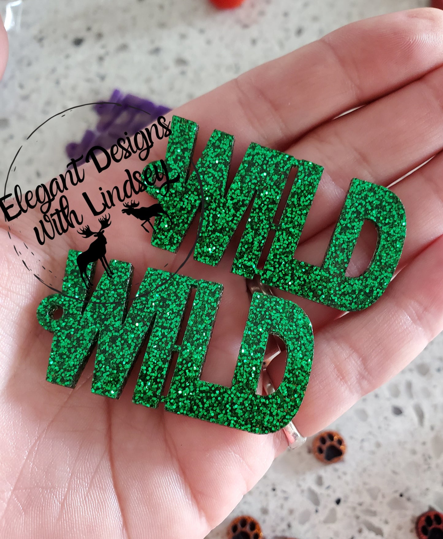 Green Glitter Wild Acrylic Earrings