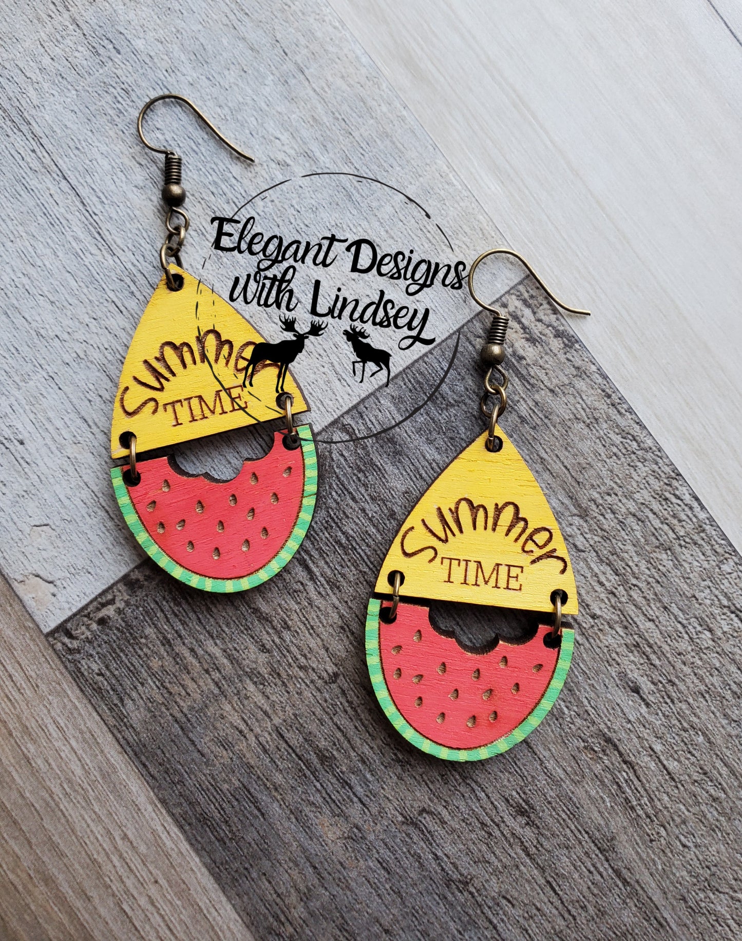 Watermelon Yellow Summer Time Hand Painted Wood Earrings