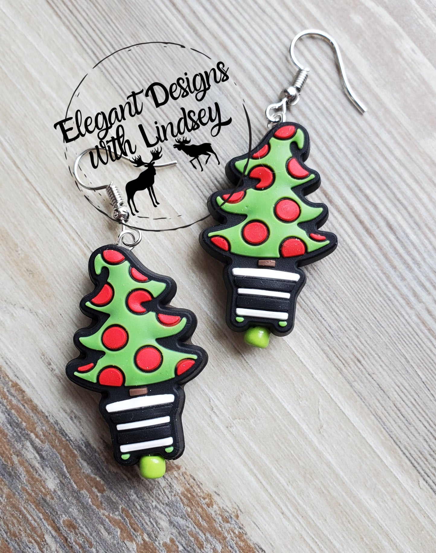Funky Christmas Tree Silicone Bead Earrings