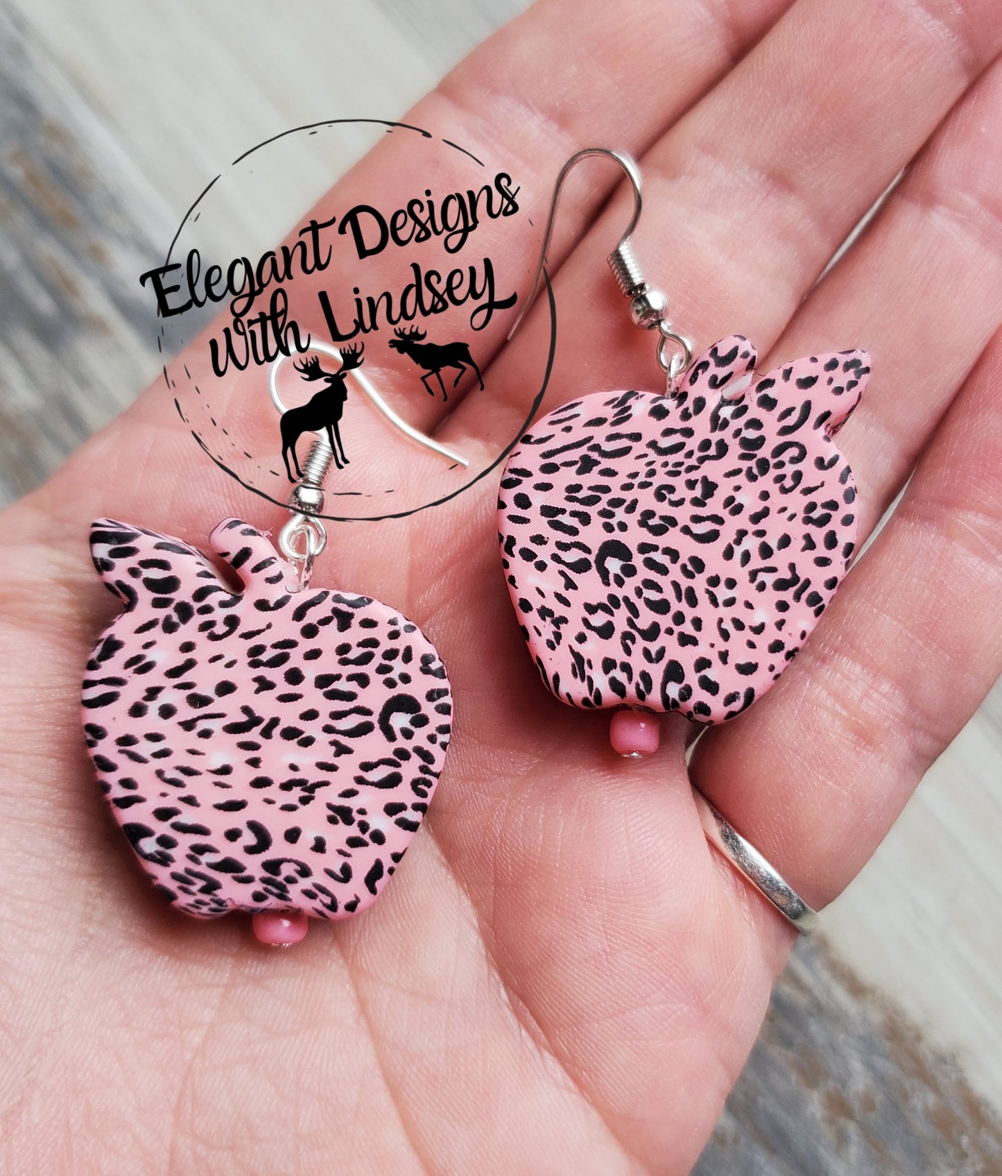 Pink & Black Leopard Apple Silicone Bead Earrings