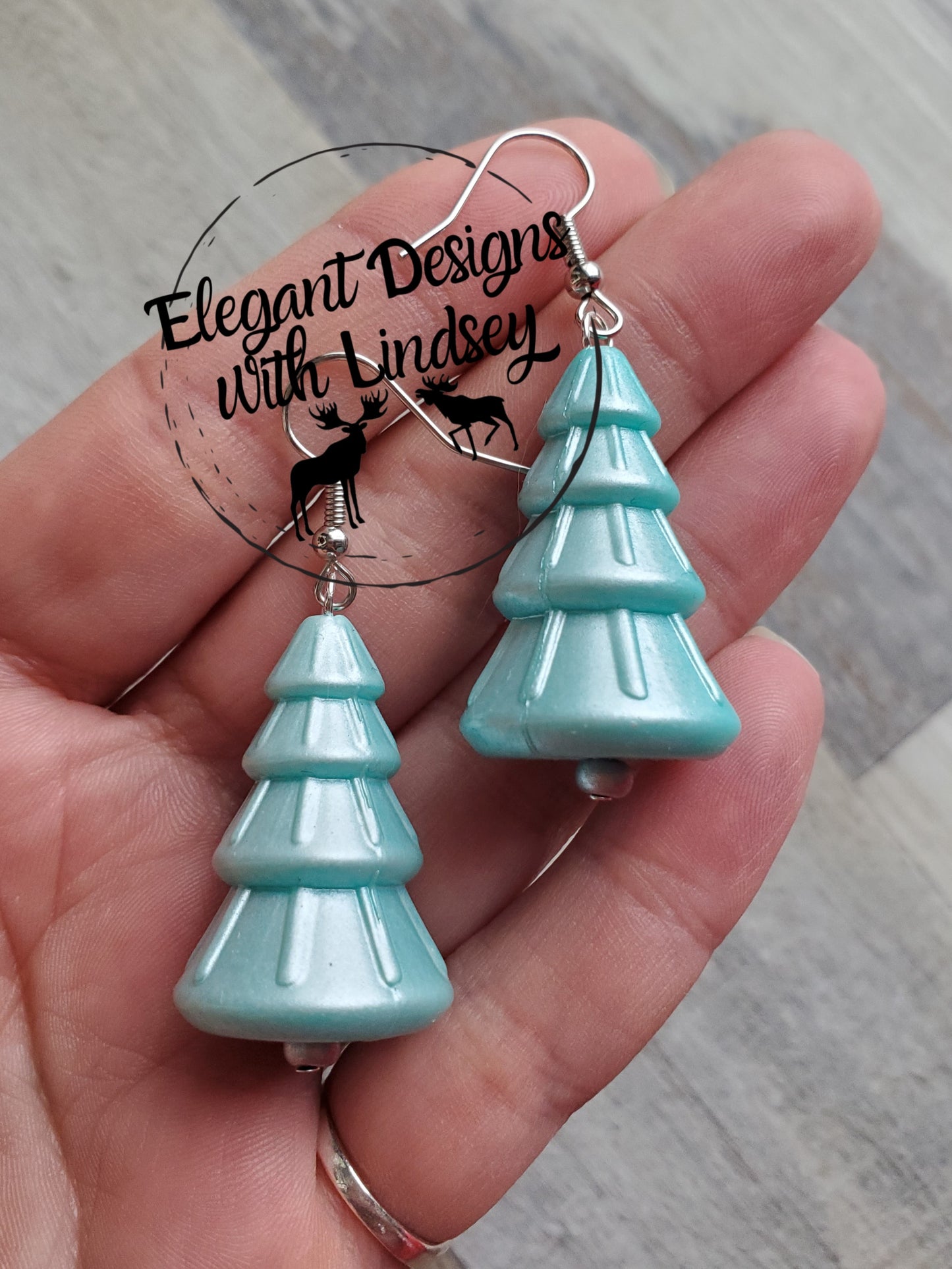Pearl Blue Christmas Tree Silicone Bead Earrings