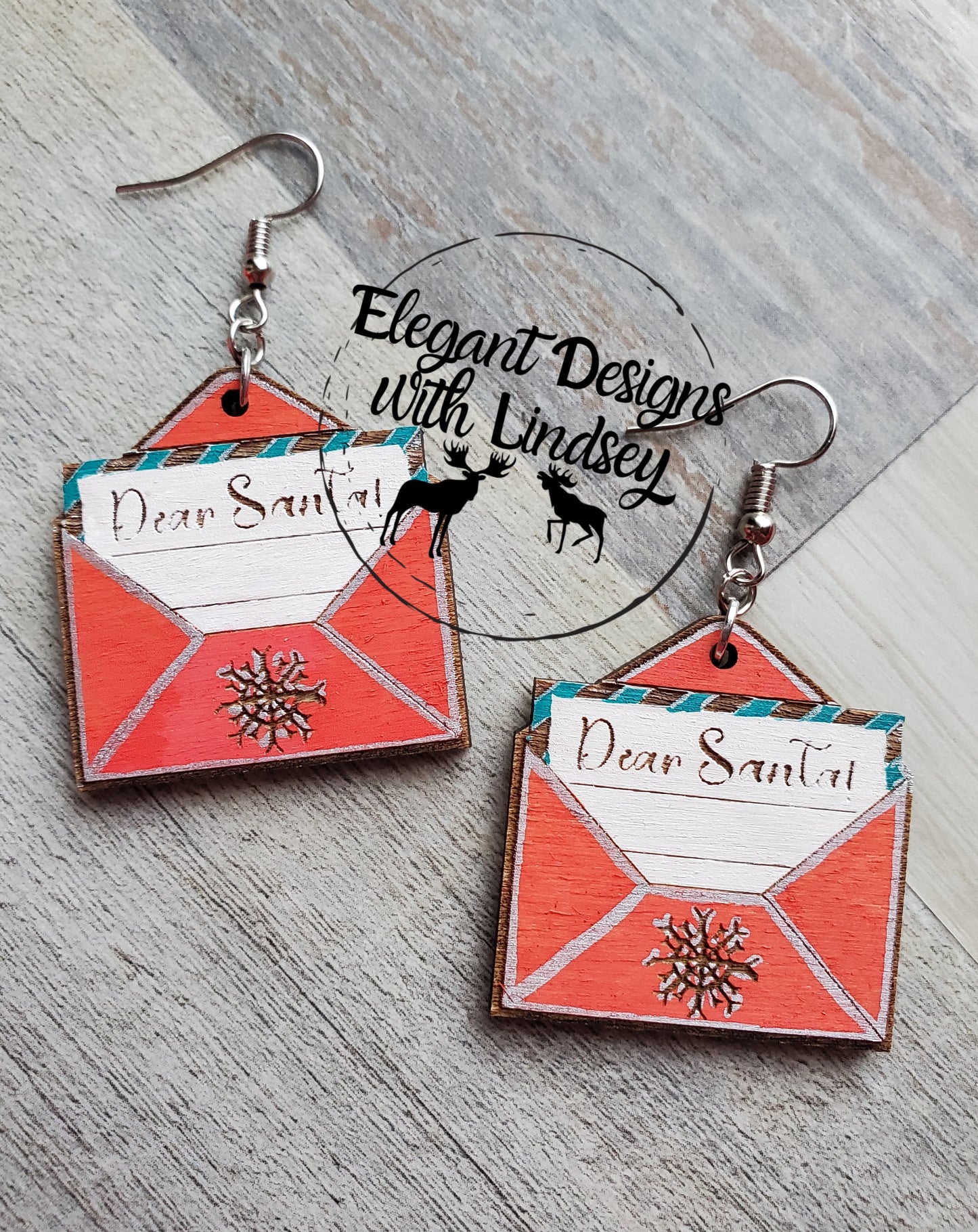 Hand Painted Santa Letter Wood Earrings
