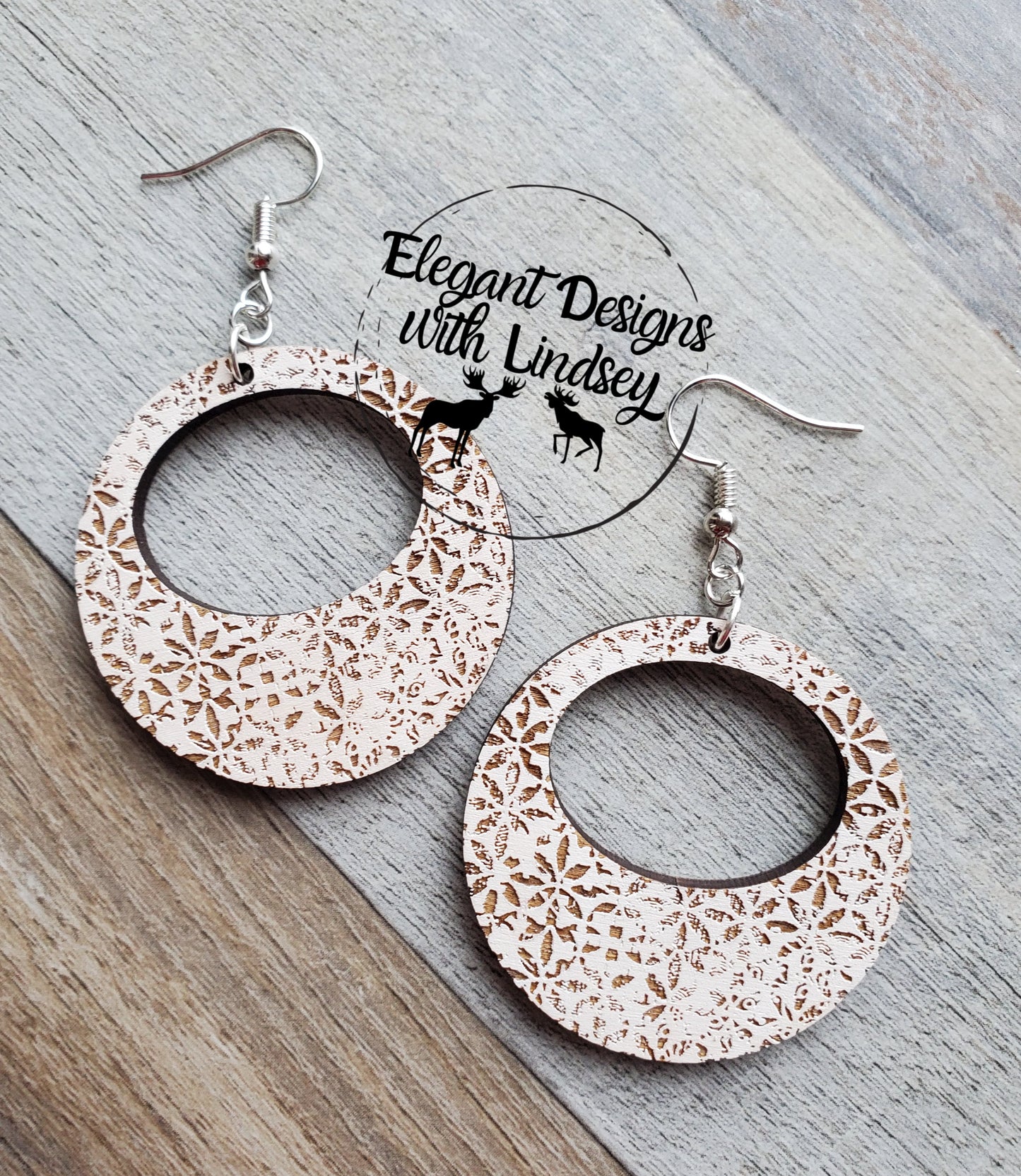 Hand Painted White Washed Mosaic Grunge Wood Earrings