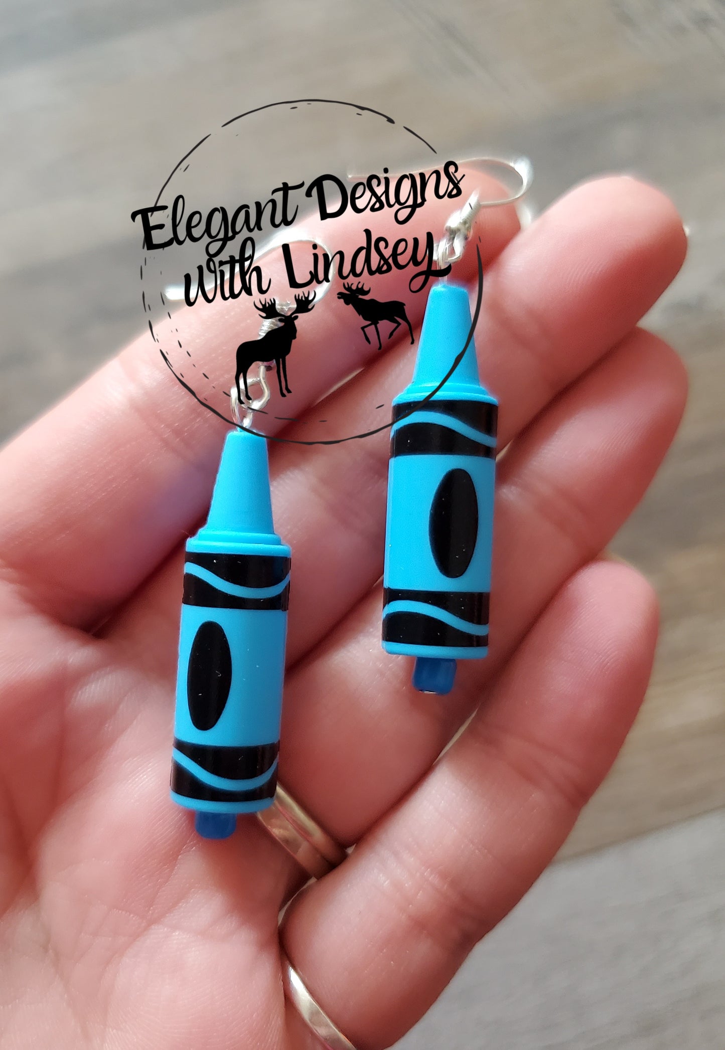 3D Crayon Blue Silicone Bead Earrings