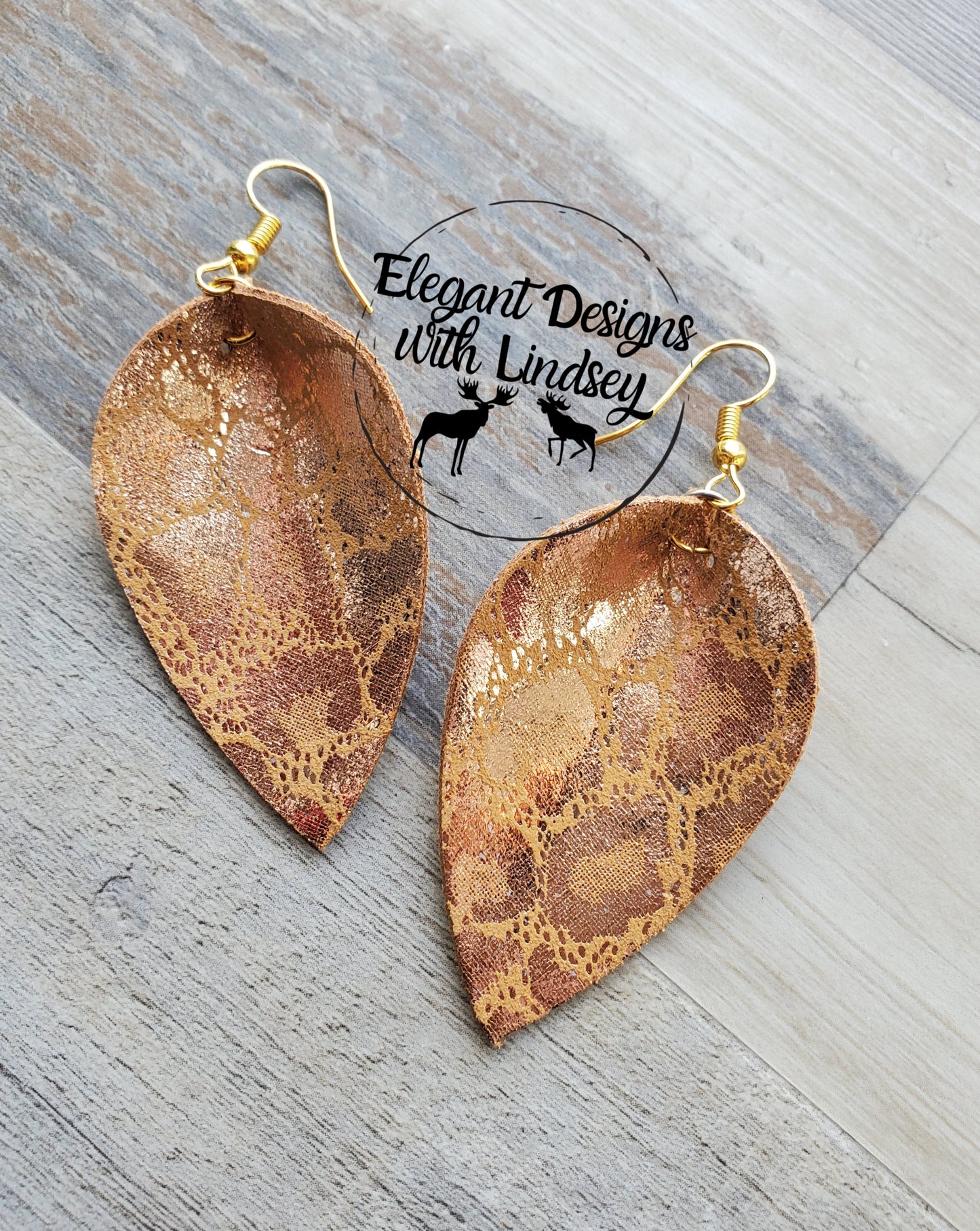 Rose Gold Cheetah Pinched Genuine leather earrings