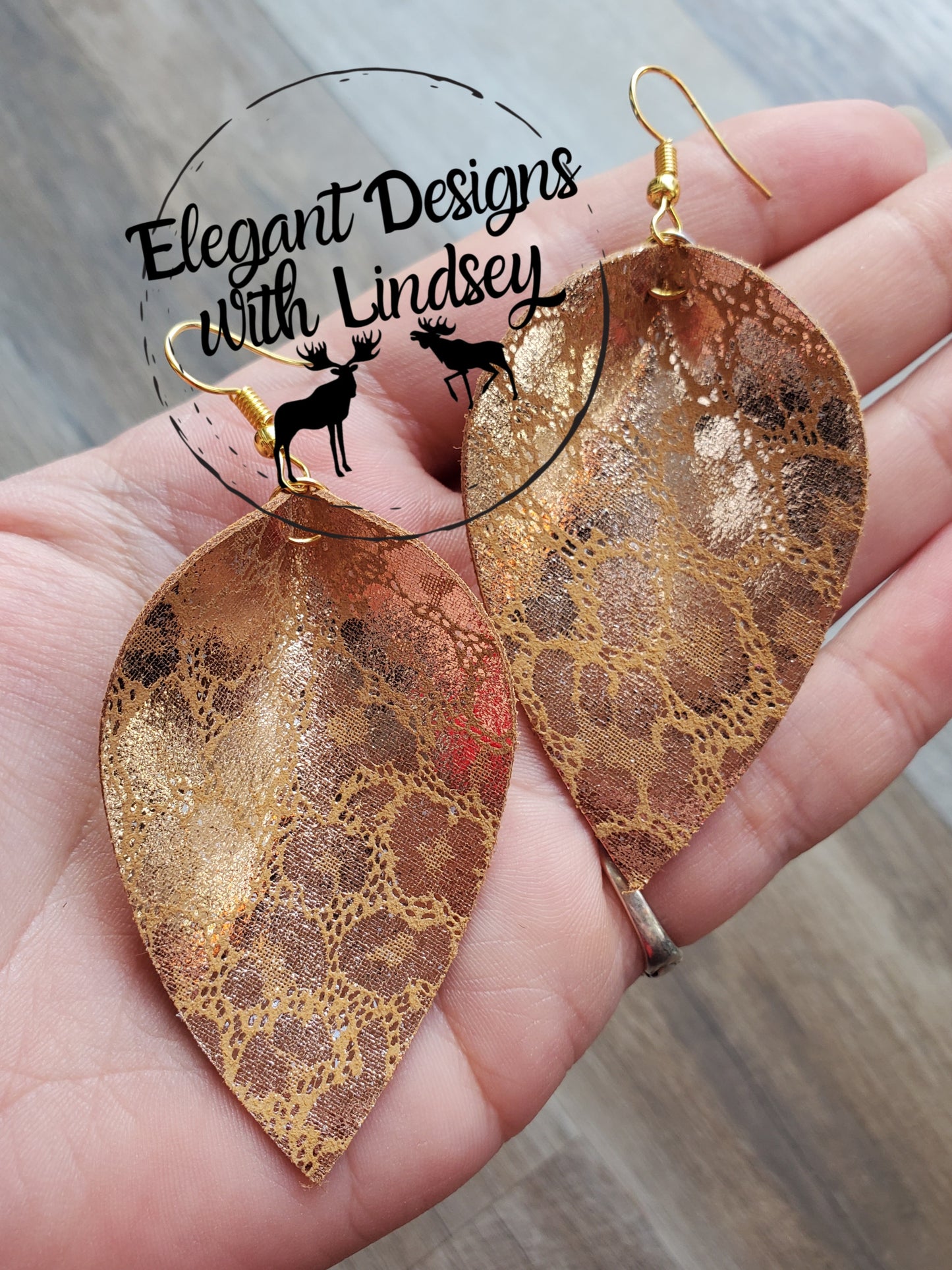 Rose Gold Cheetah Pinched Genuine leather earrings