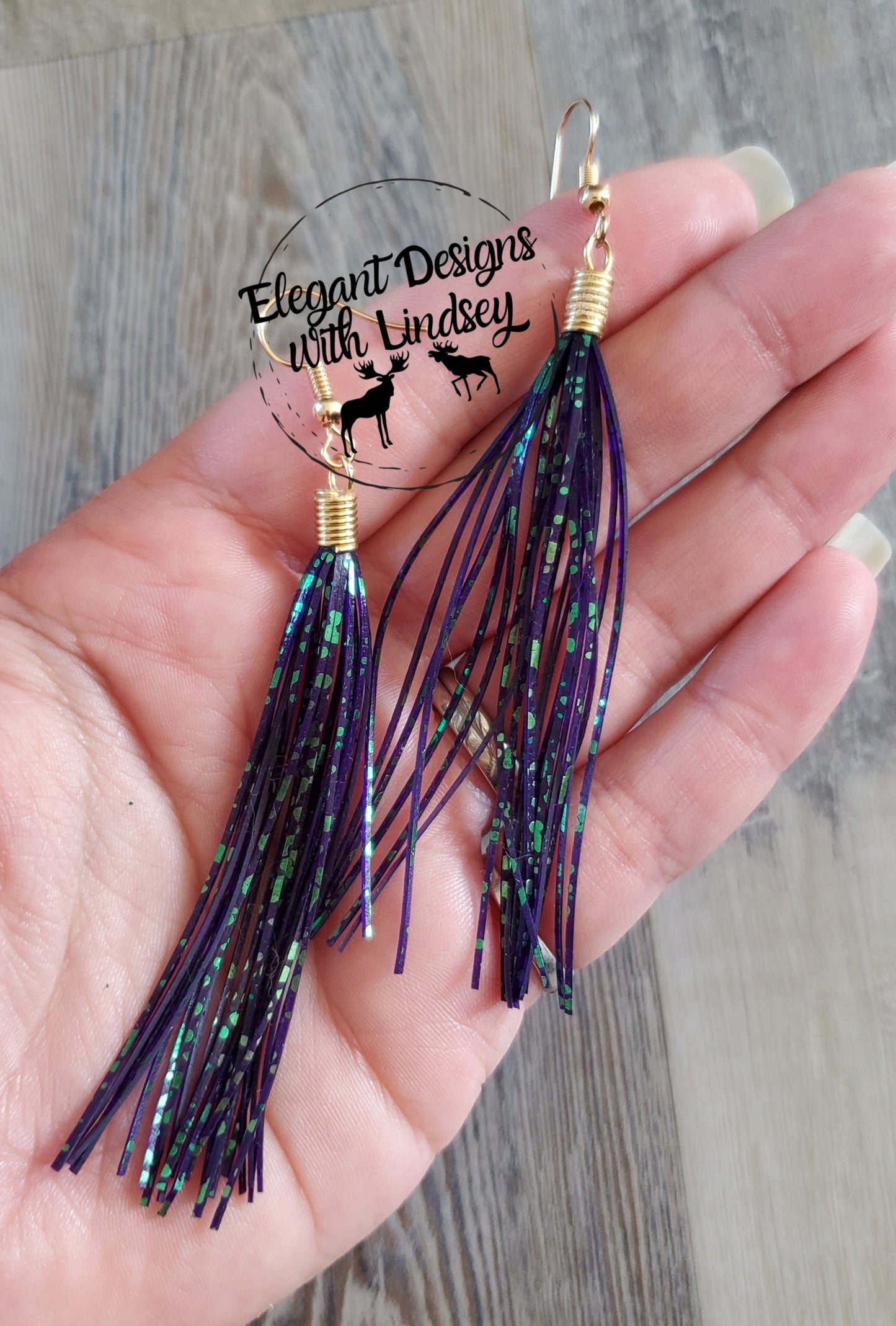 Junebug Purple/Green Skirt Fringe Earrings