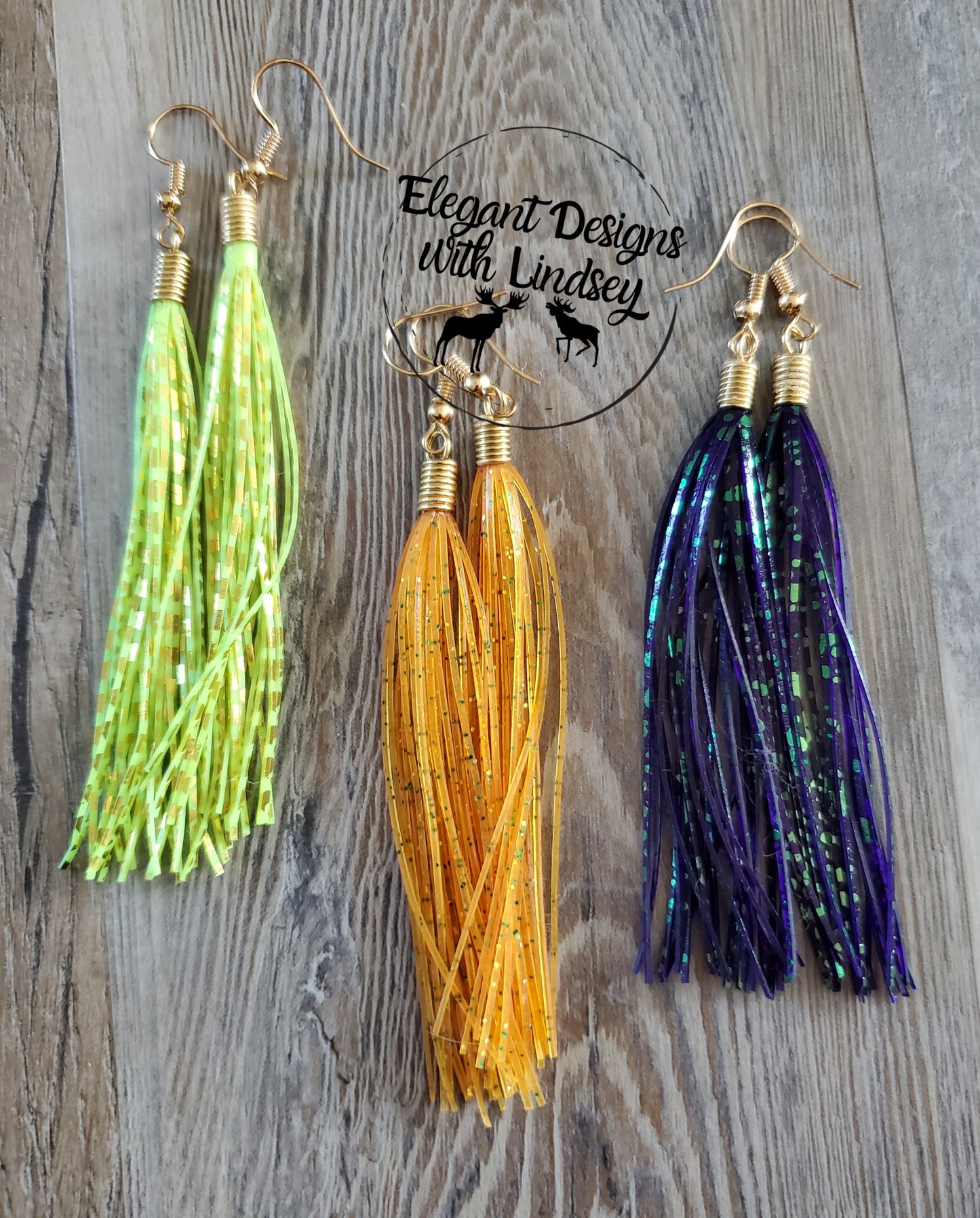 Chartreuse and Gold Skirt Fringe Earrings