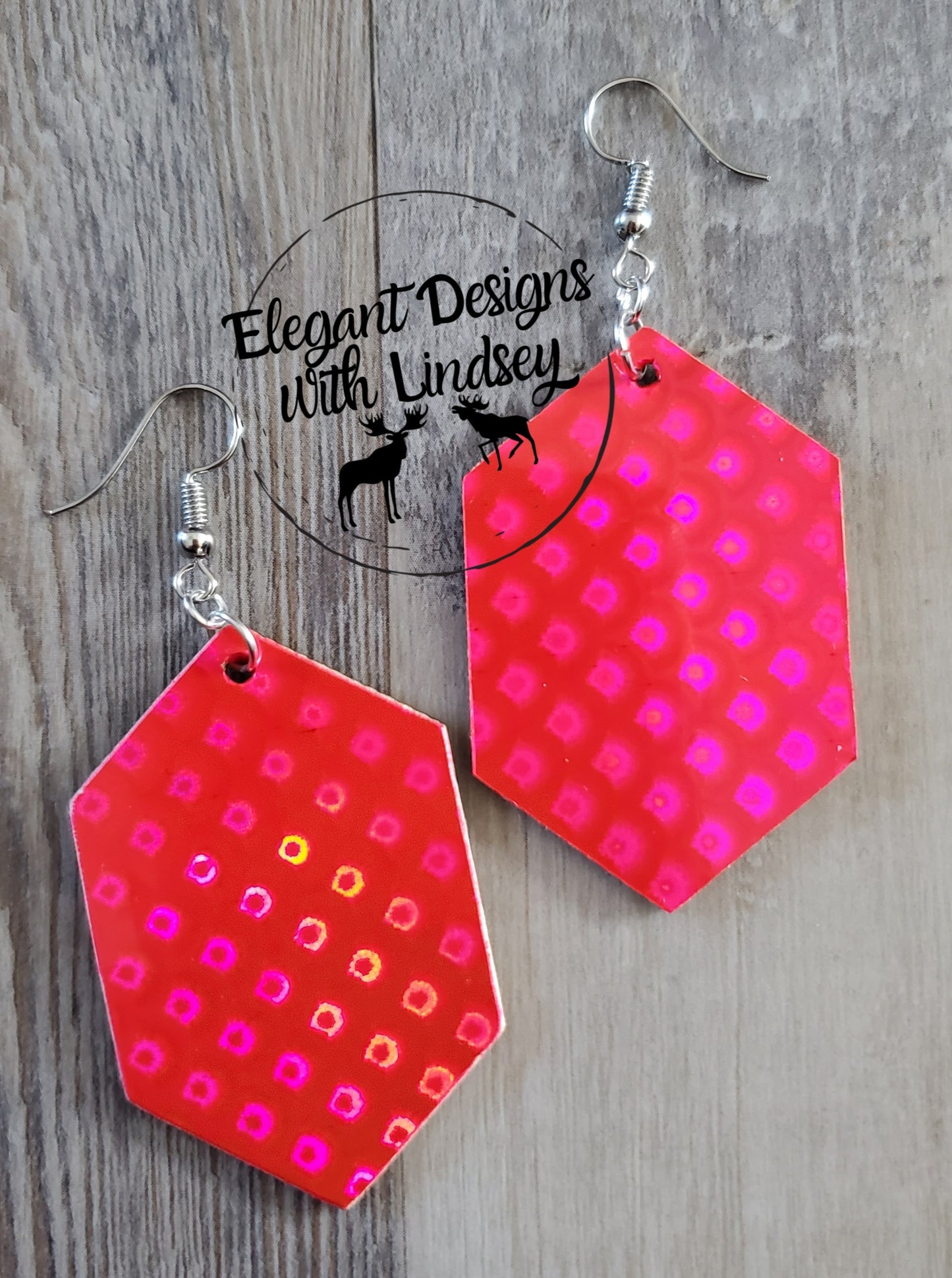 Hot Pink Large Scales Wood Earrings