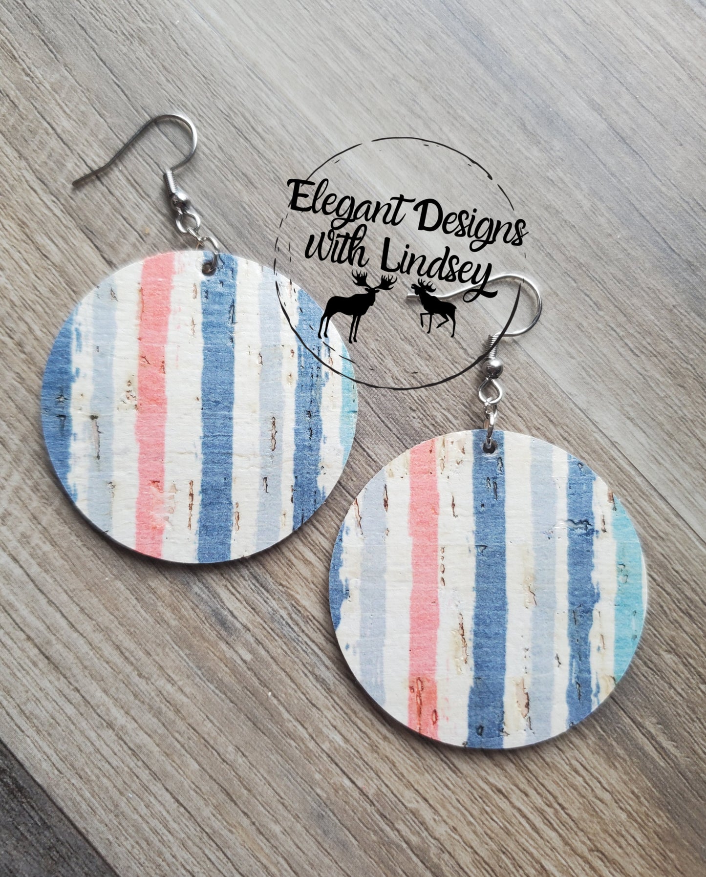 Stripes Cork Backed Genuine Leather Earrings