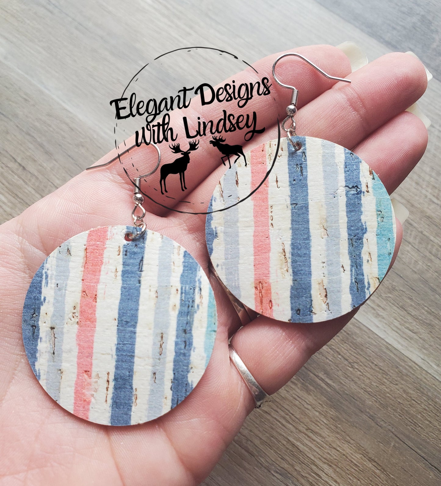Stripes Cork Backed Genuine Leather Earrings