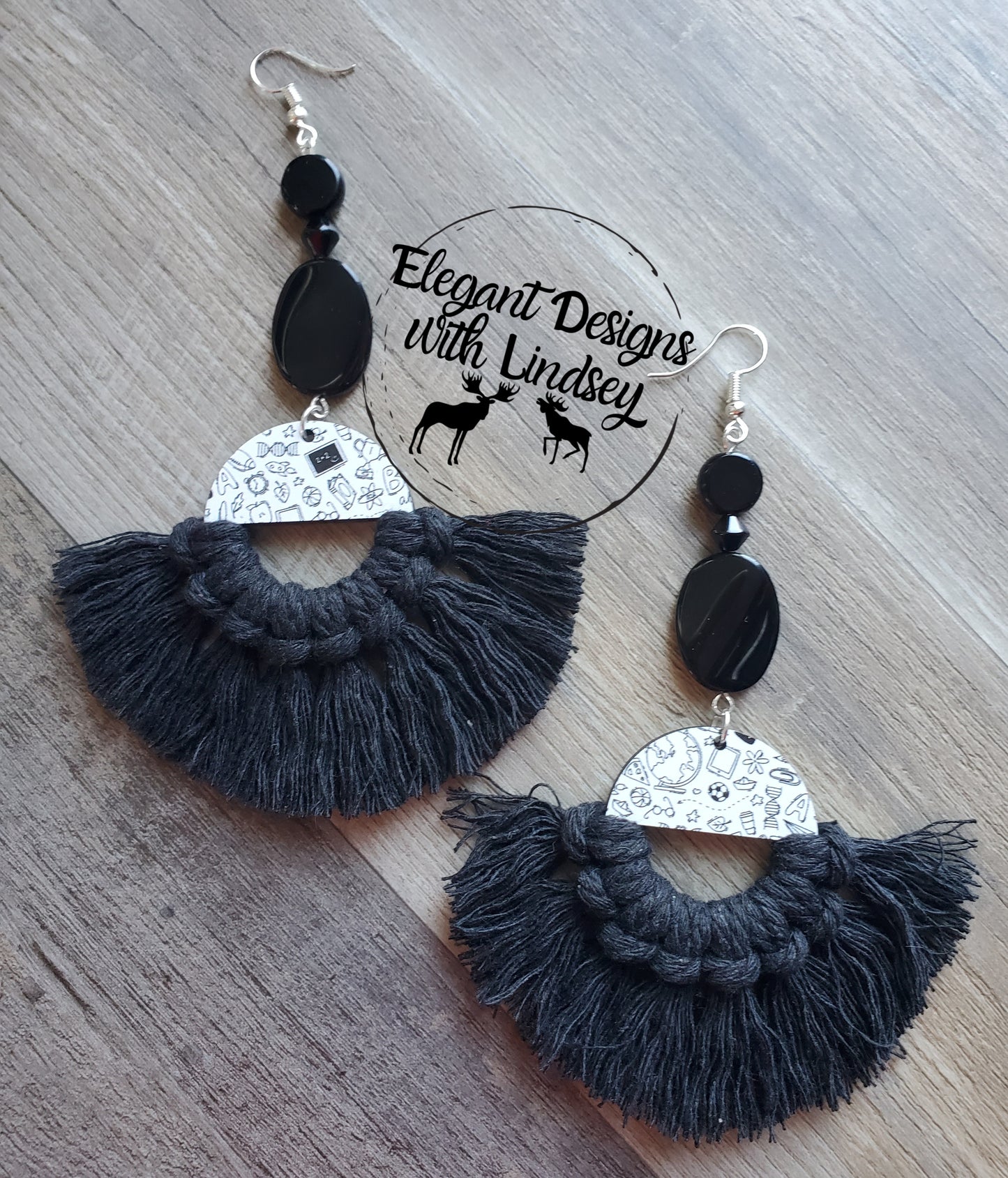 Teacher Printed Wood Macrame Dangle Earrings
