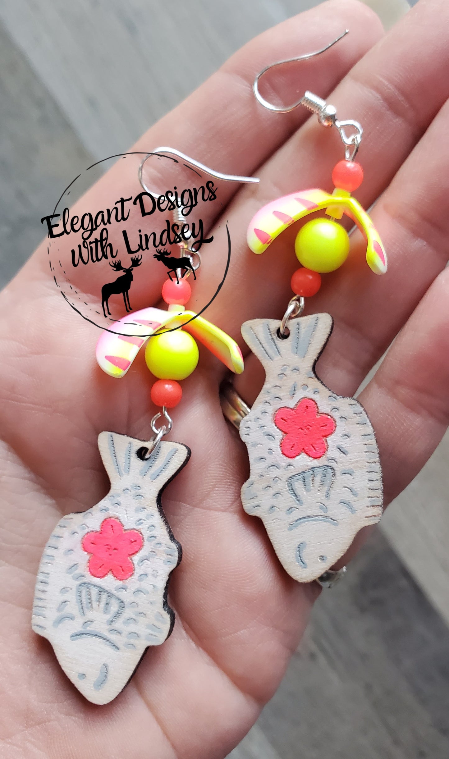 Spinner Star Fish Hand Painted Wood Earrings