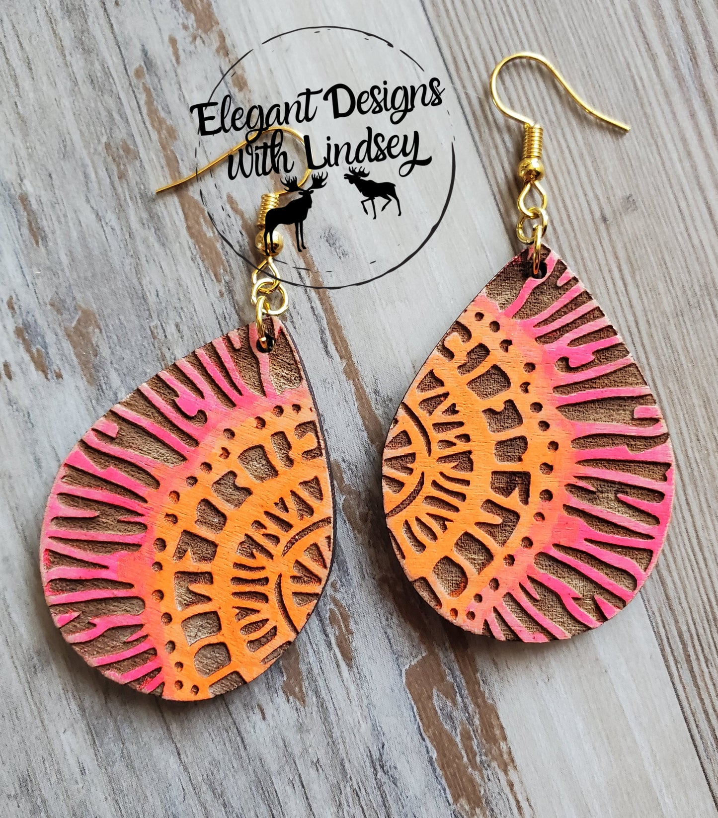 Tye-Dye Hand Painted Wood Earrings-3