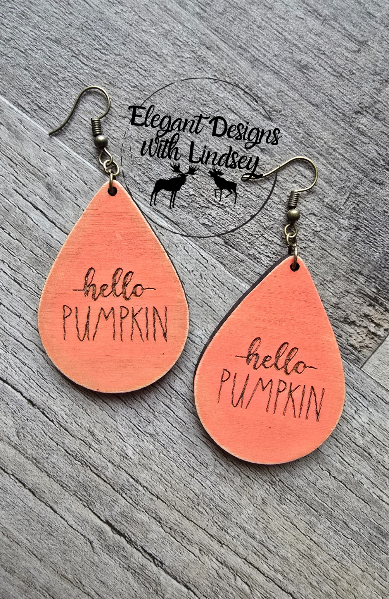 Hello Pumpkin Teardrop Wood Earrings