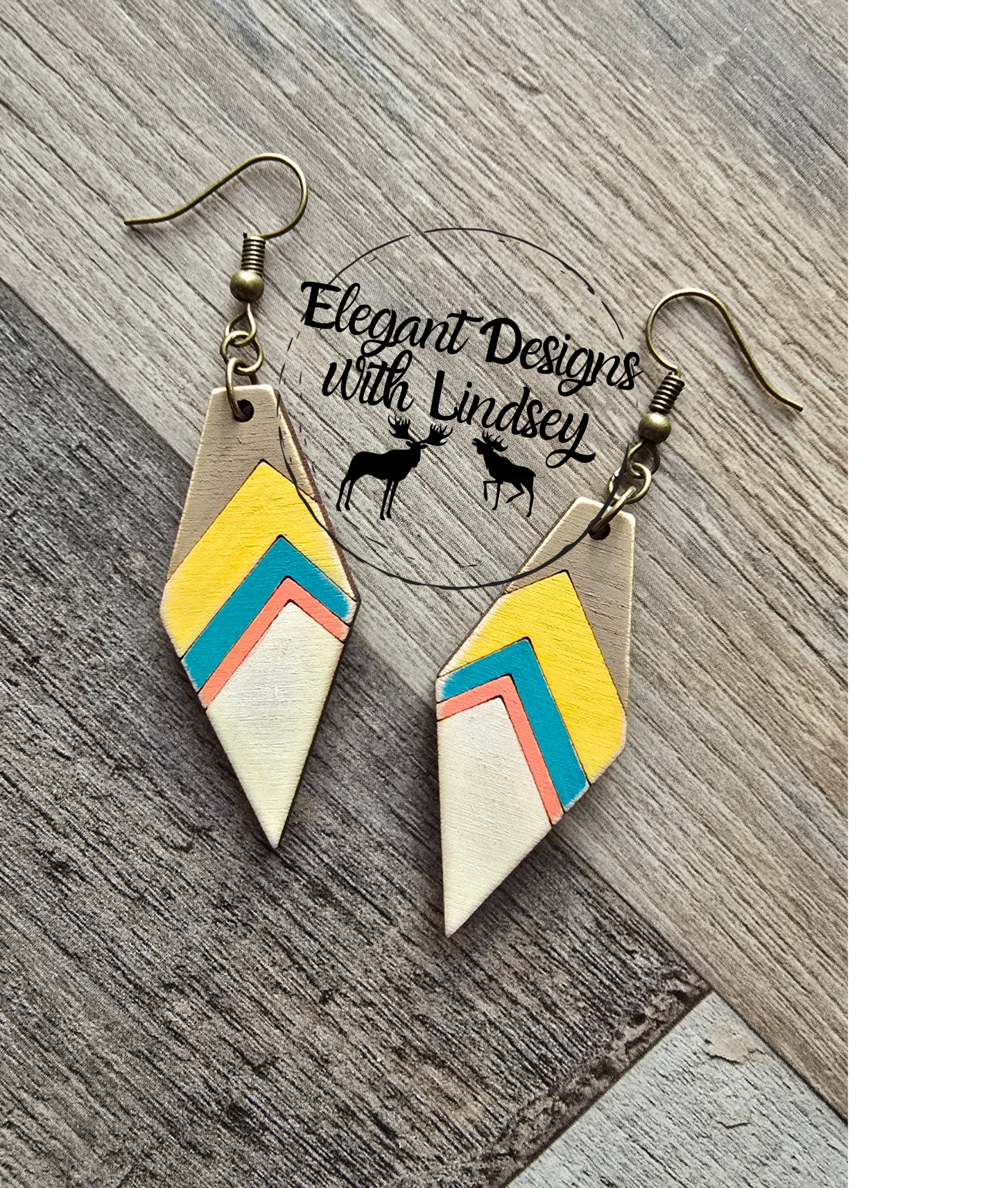 Polygonal Narrow Slanted Bar Inverted Chevron Wood Earrings