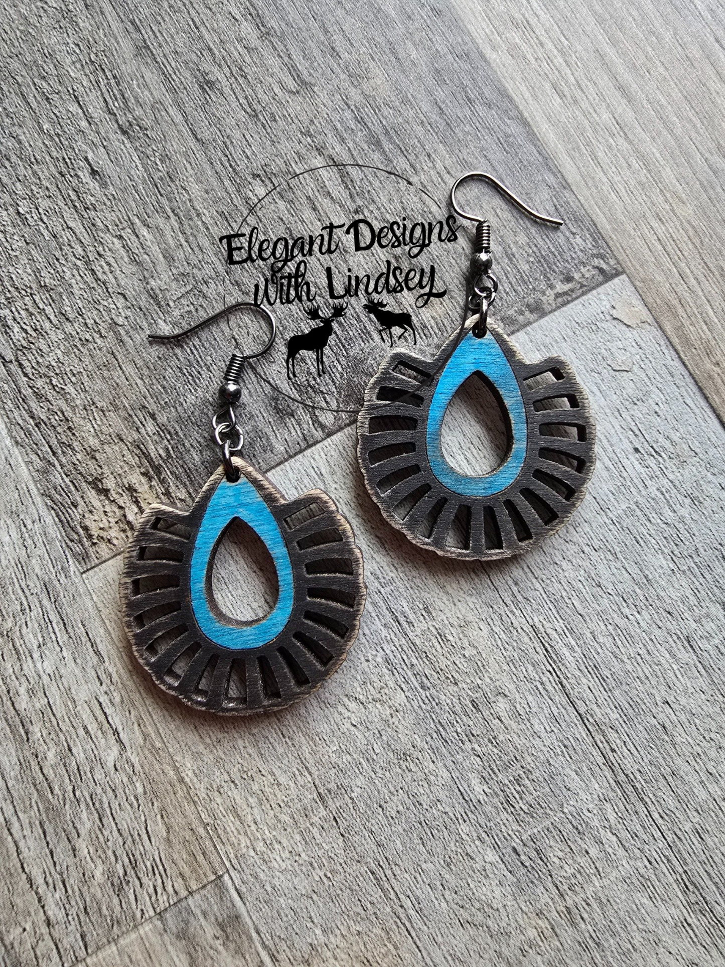 Bohemian Fan Cutout Teardrop Wood Earrings