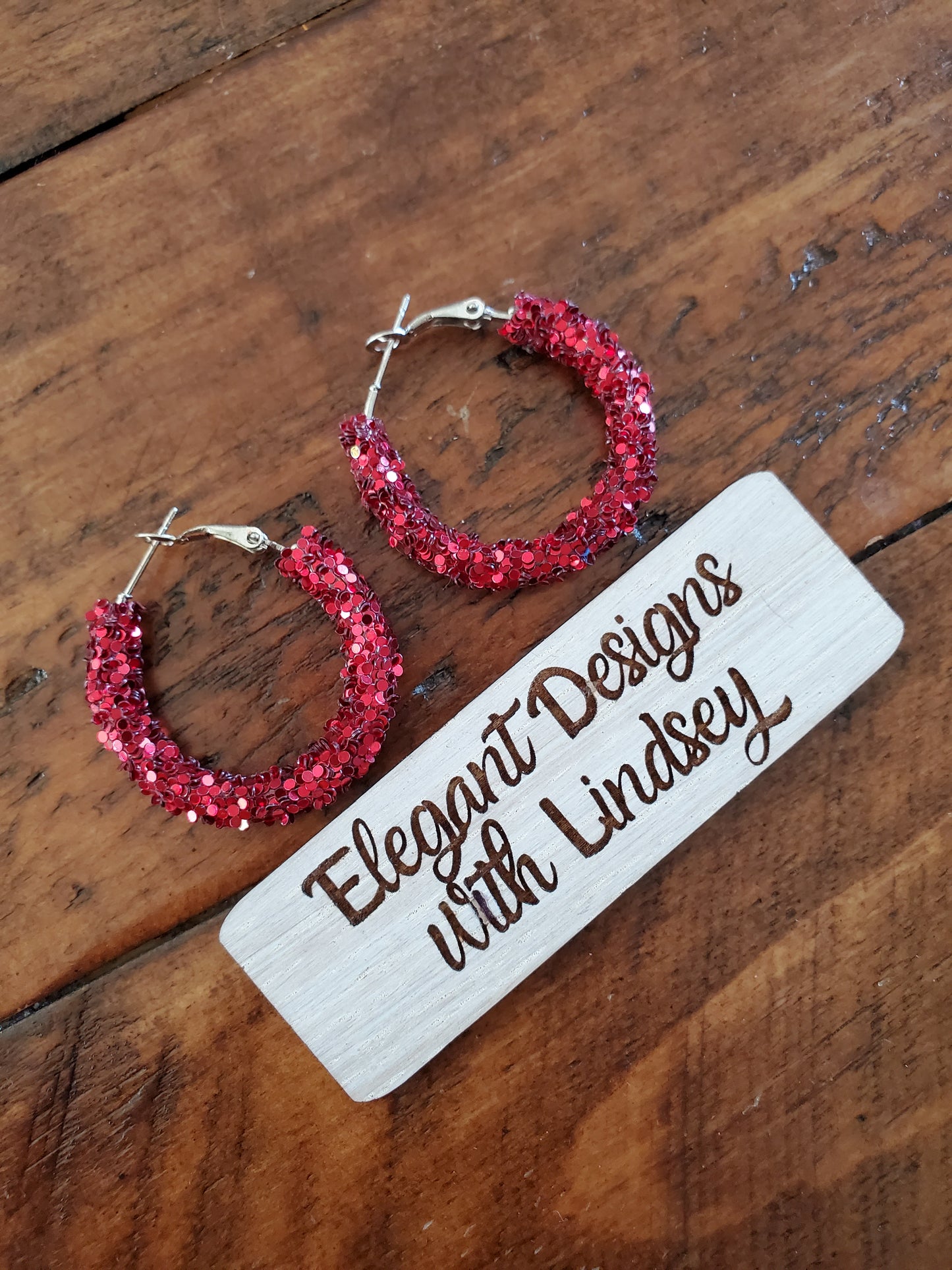 Red Glitter Hoop earrings