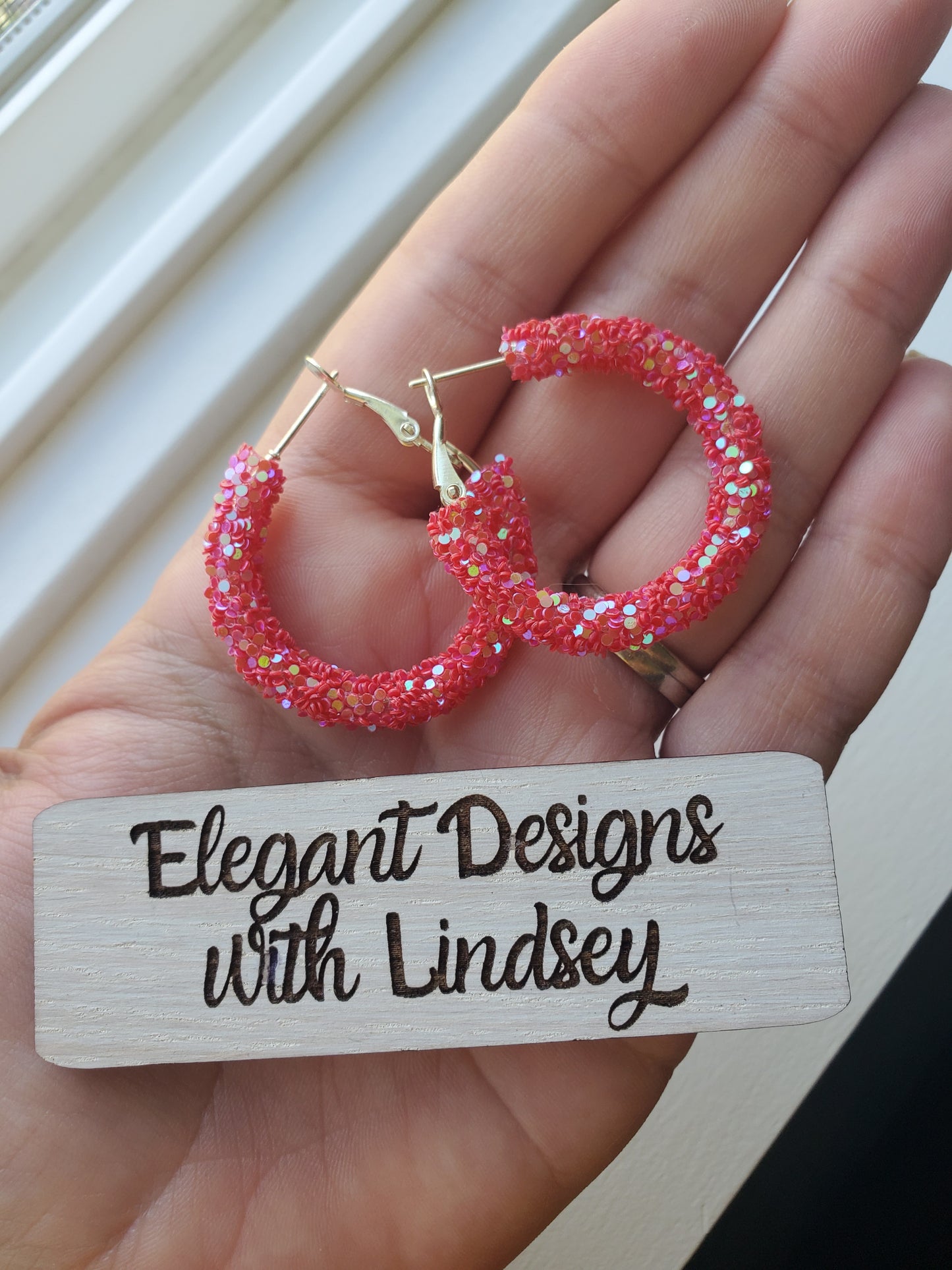 Hot Pink Glitter Hoop earrings