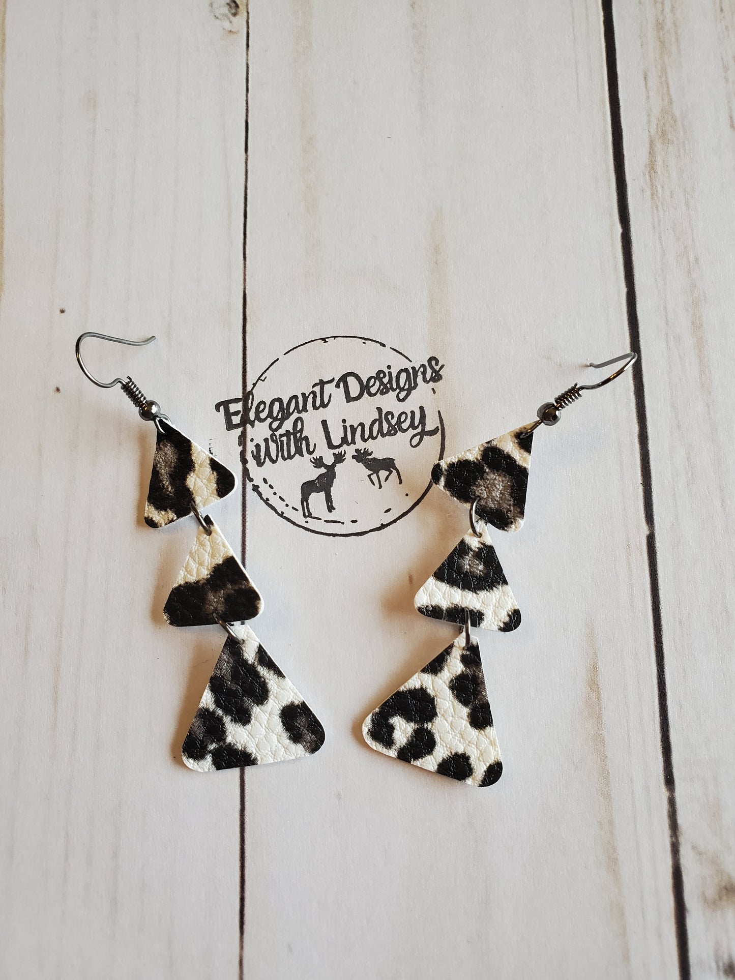 White and black cheetah print Faux Leather Earrings