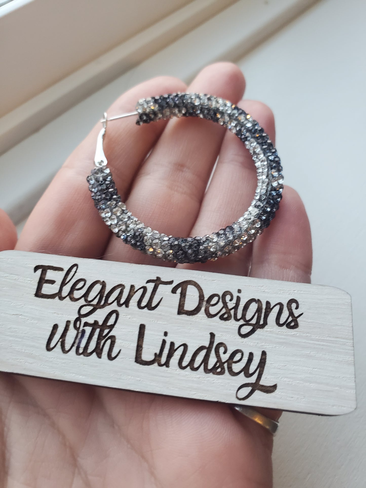 Black/silver Rhinestone Hoop earrings