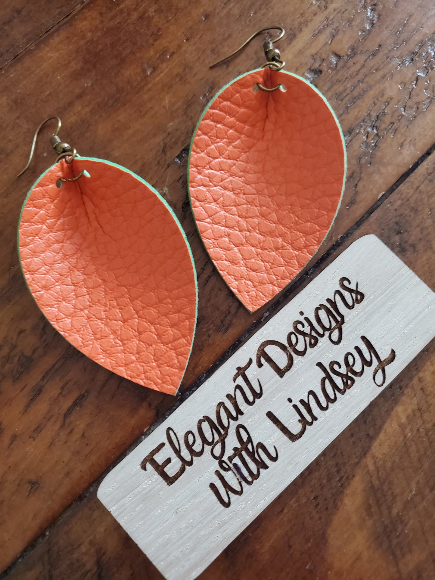 Orange/green Faux leather earrings