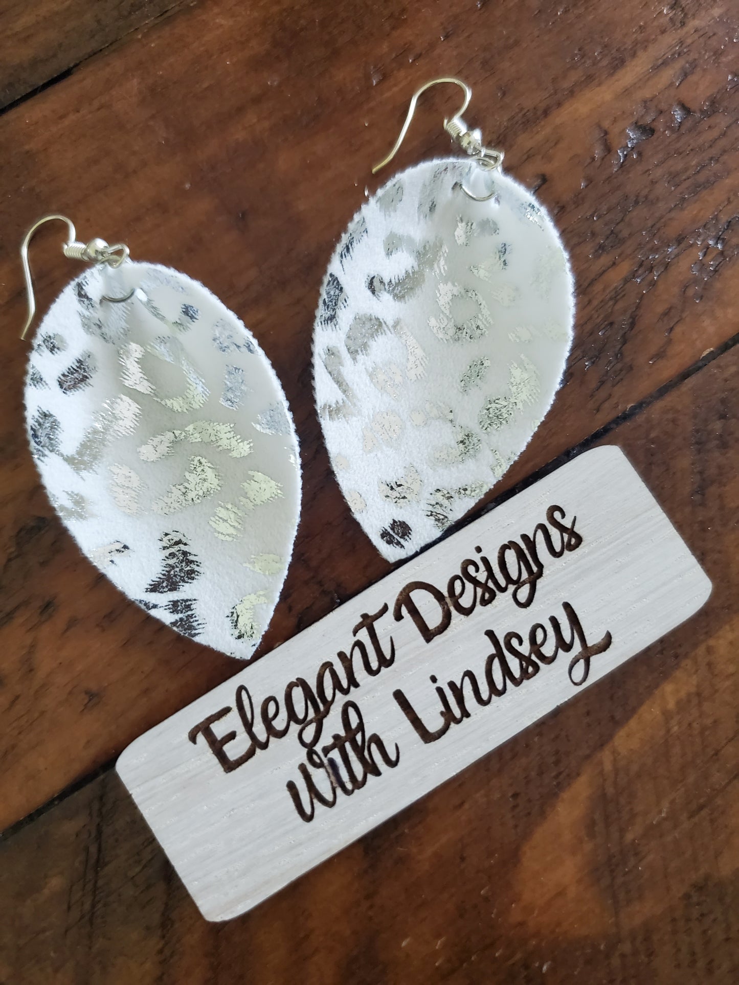 White/silver cheetah Faux leather earrings