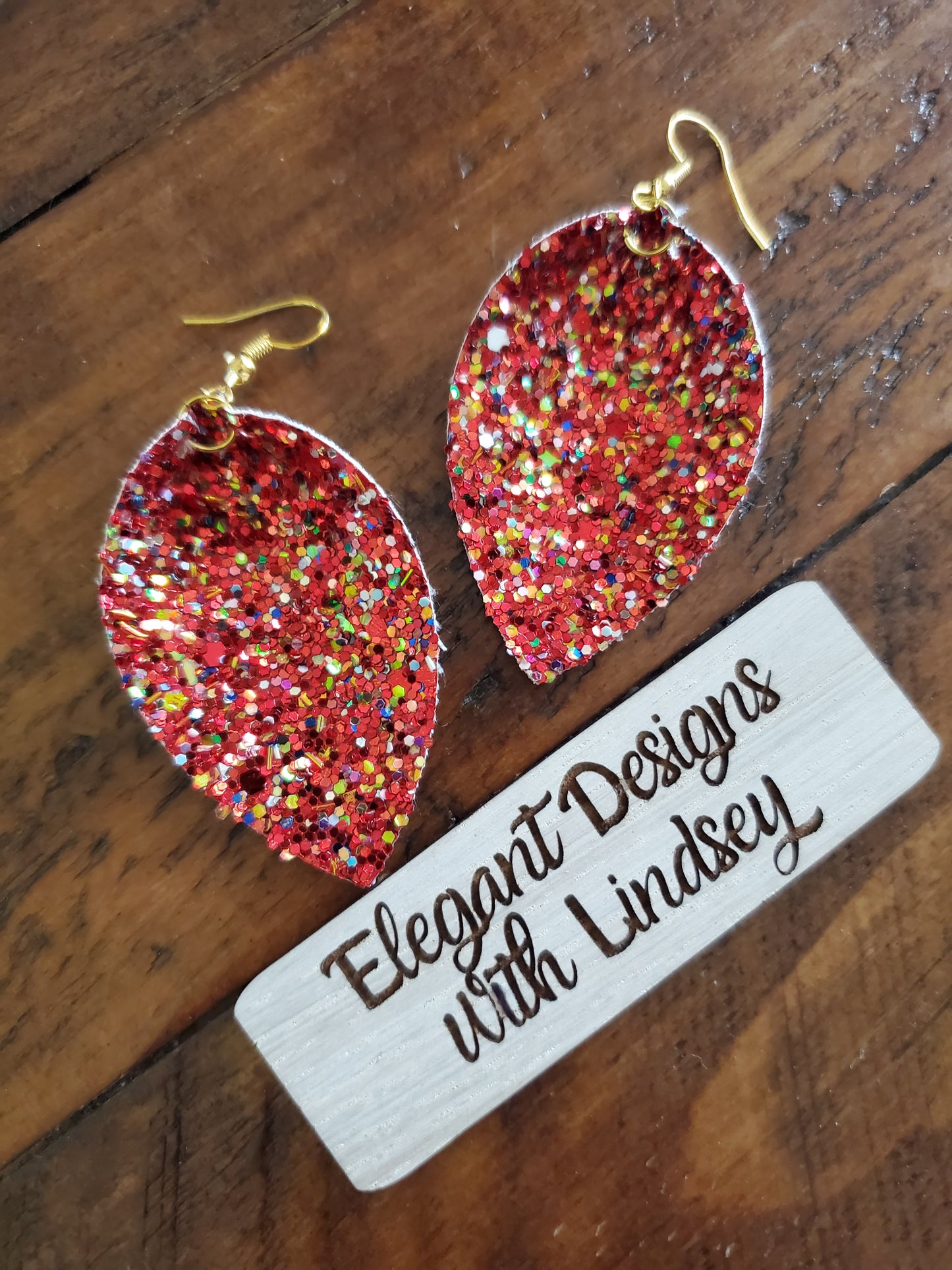 Red Holiday glitter Faux leather earrings