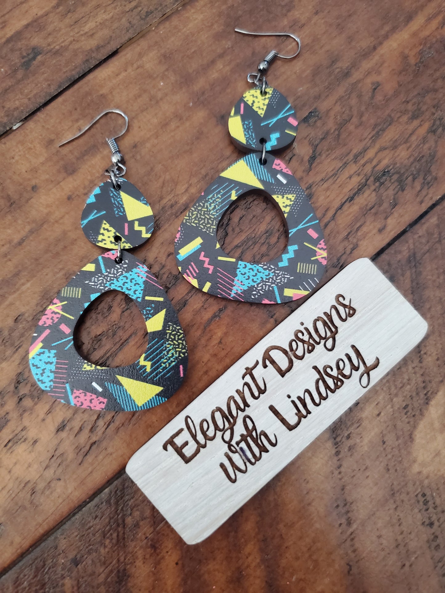 90's themed printed wood earrings