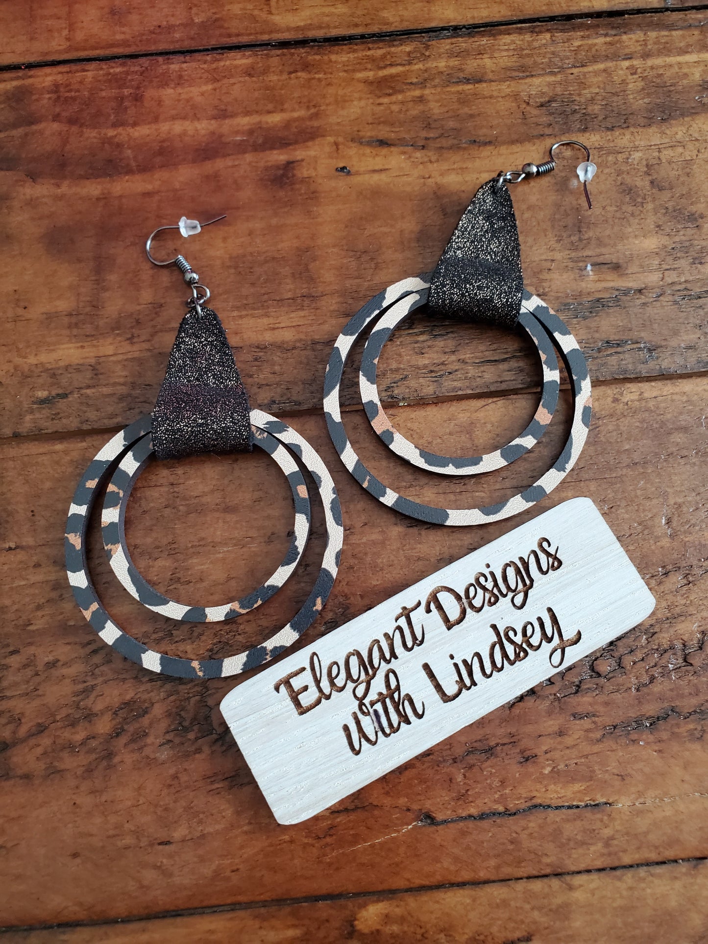 Wood cheetah hoops with genuine leather