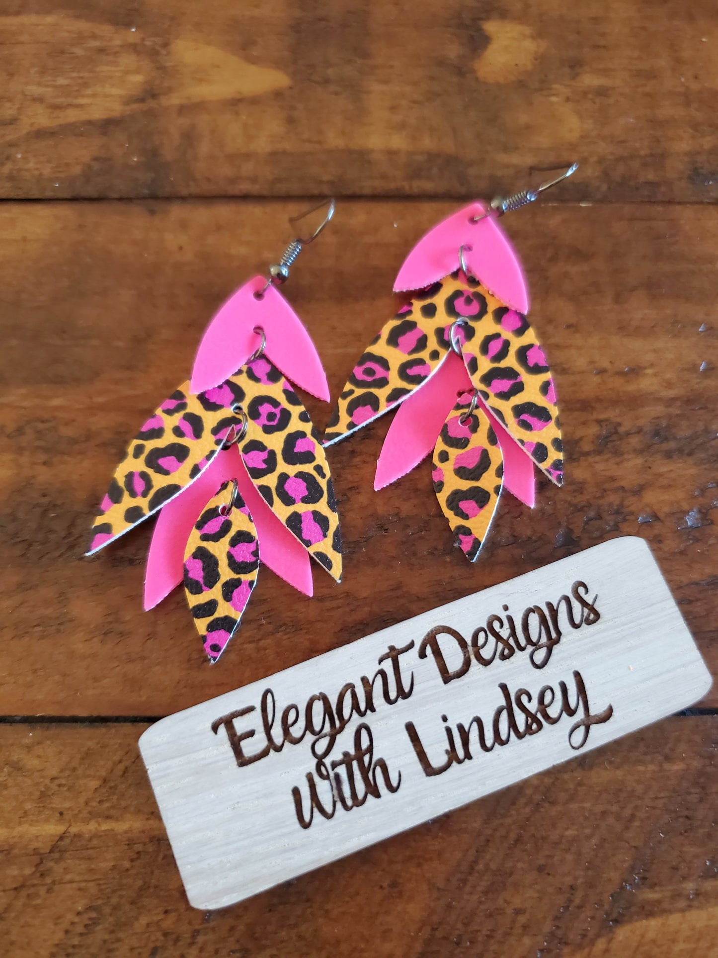 Pink/Orange Cheetah Dangle Faux Leather Earrings