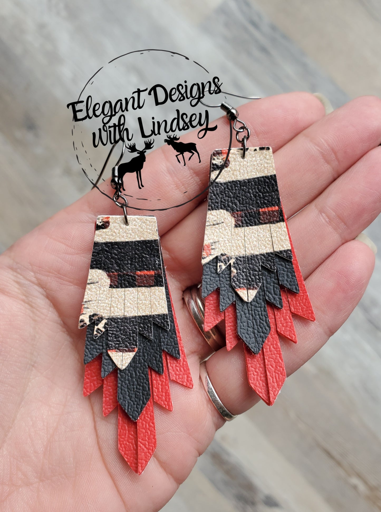 Mini Boho Fringe cheetah/plaid faux leather earrings