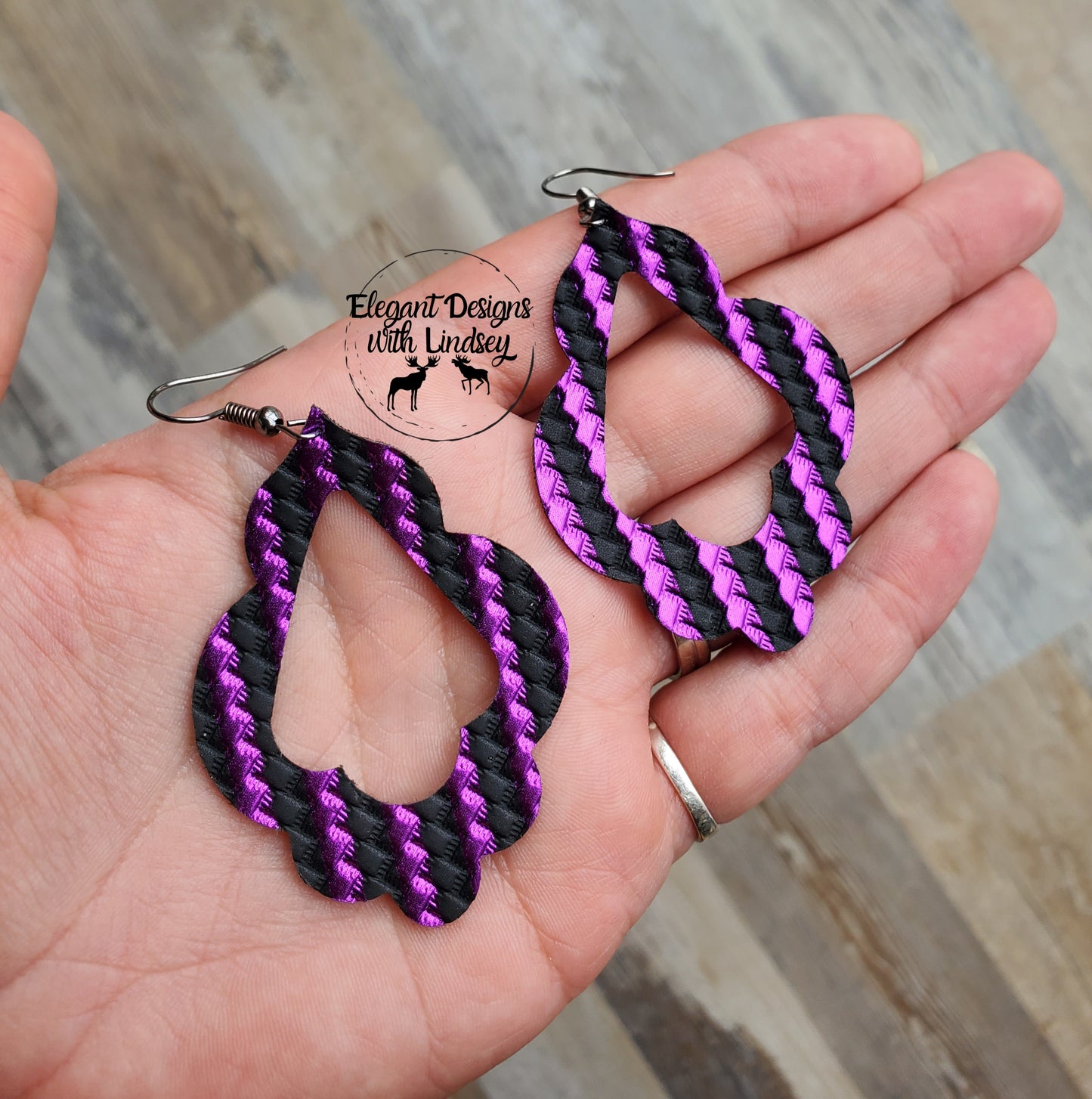 Halloween stripe Scalloped Marrakesh teardrop faux leather earrings