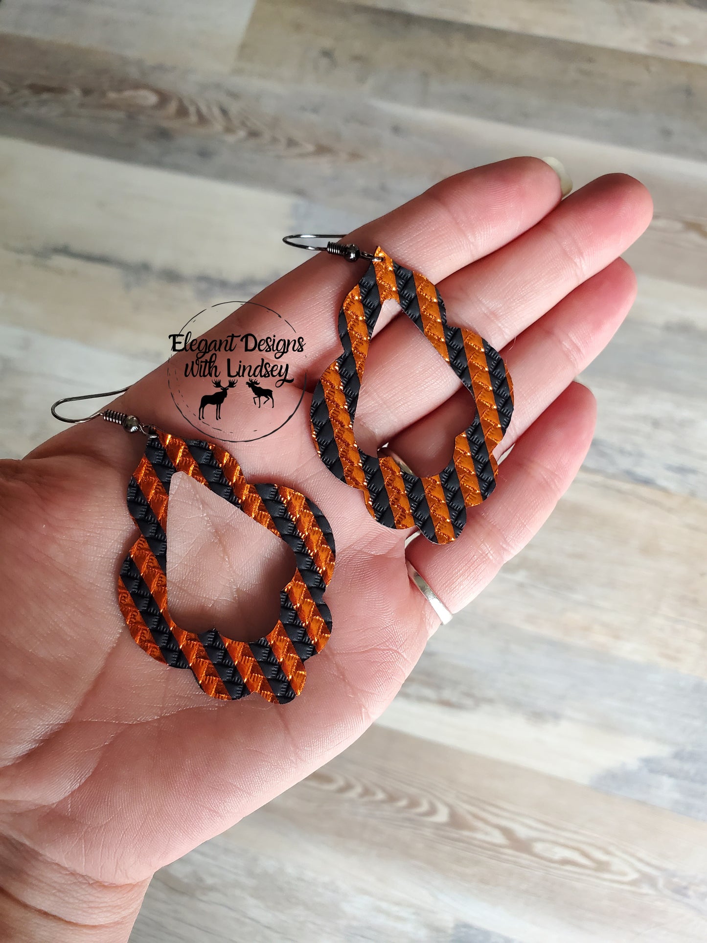 Halloween stripe Scalloped Marrakesh teardrop faux leather earrings