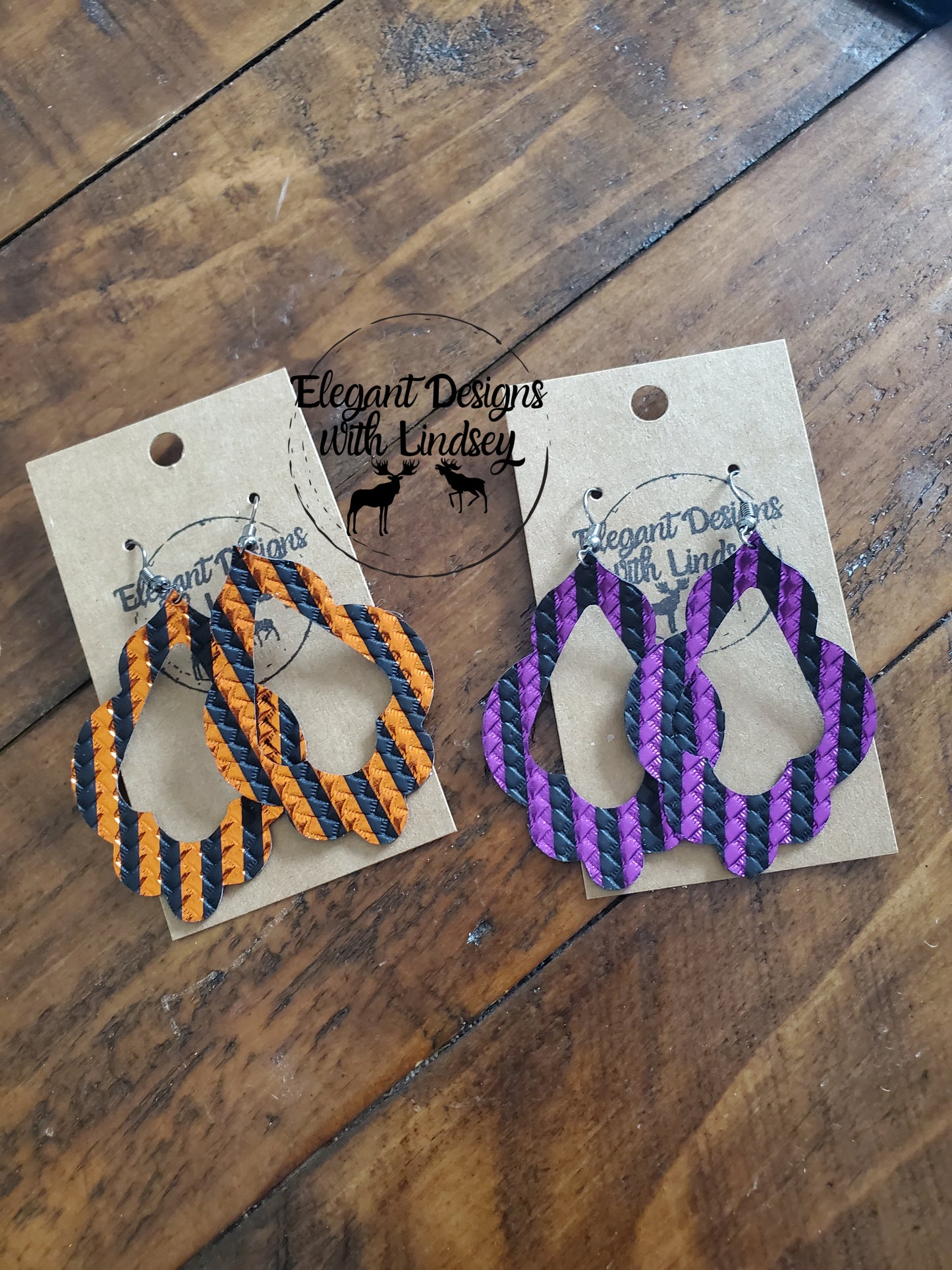 Halloween stripe Scalloped Marrakesh teardrop faux leather earrings