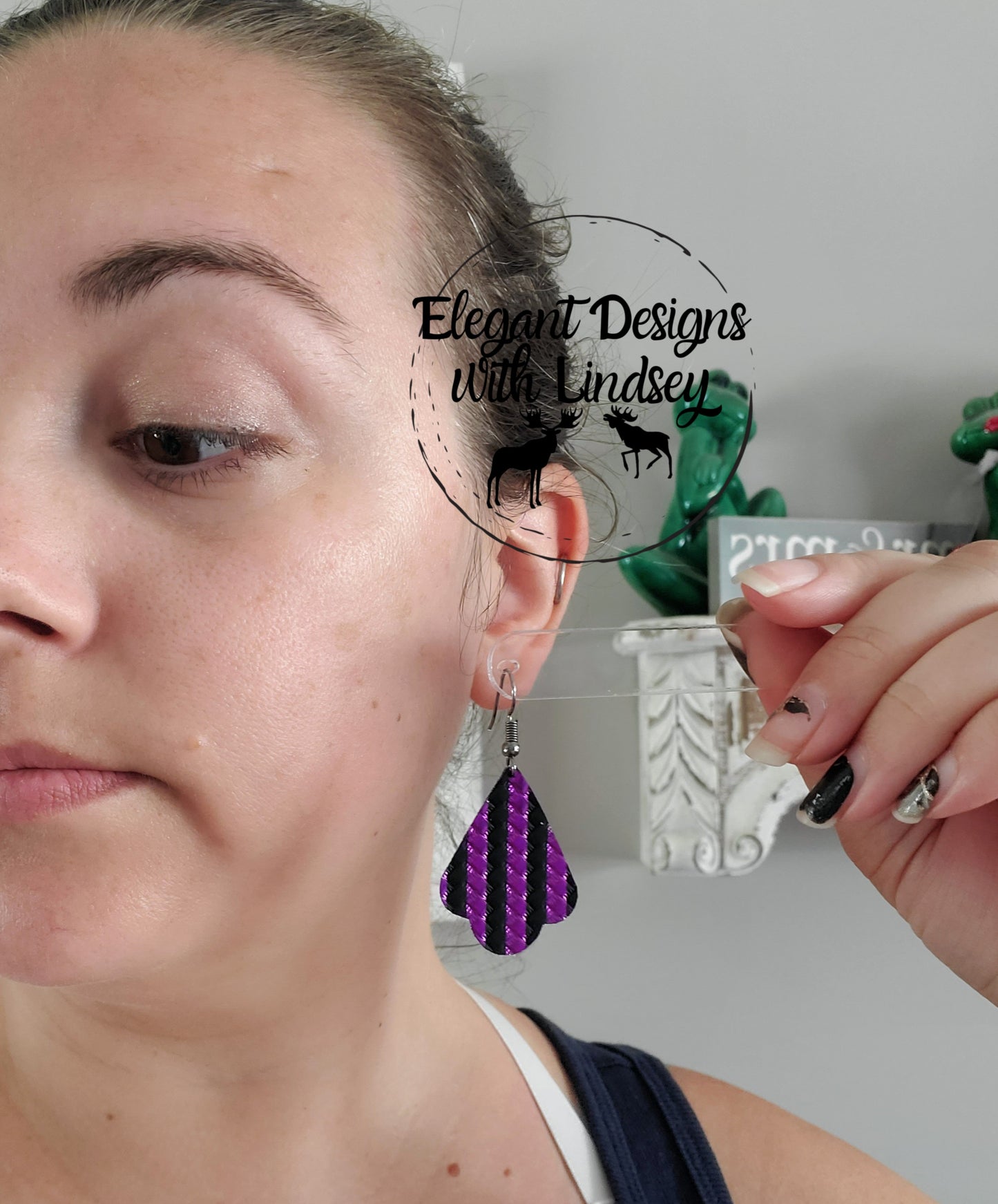 Halloween stripe Scalloped teardrop faux leather earrings