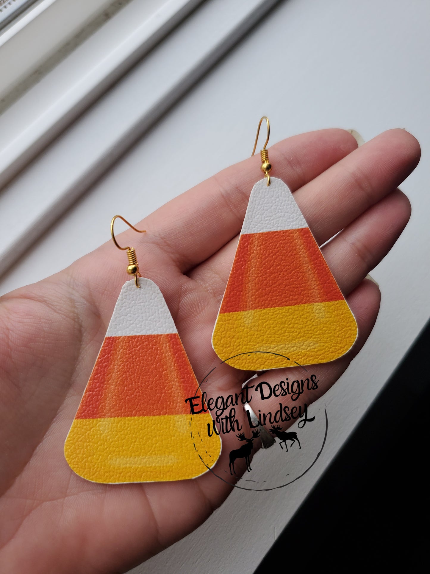Candy corn faux leather earrings