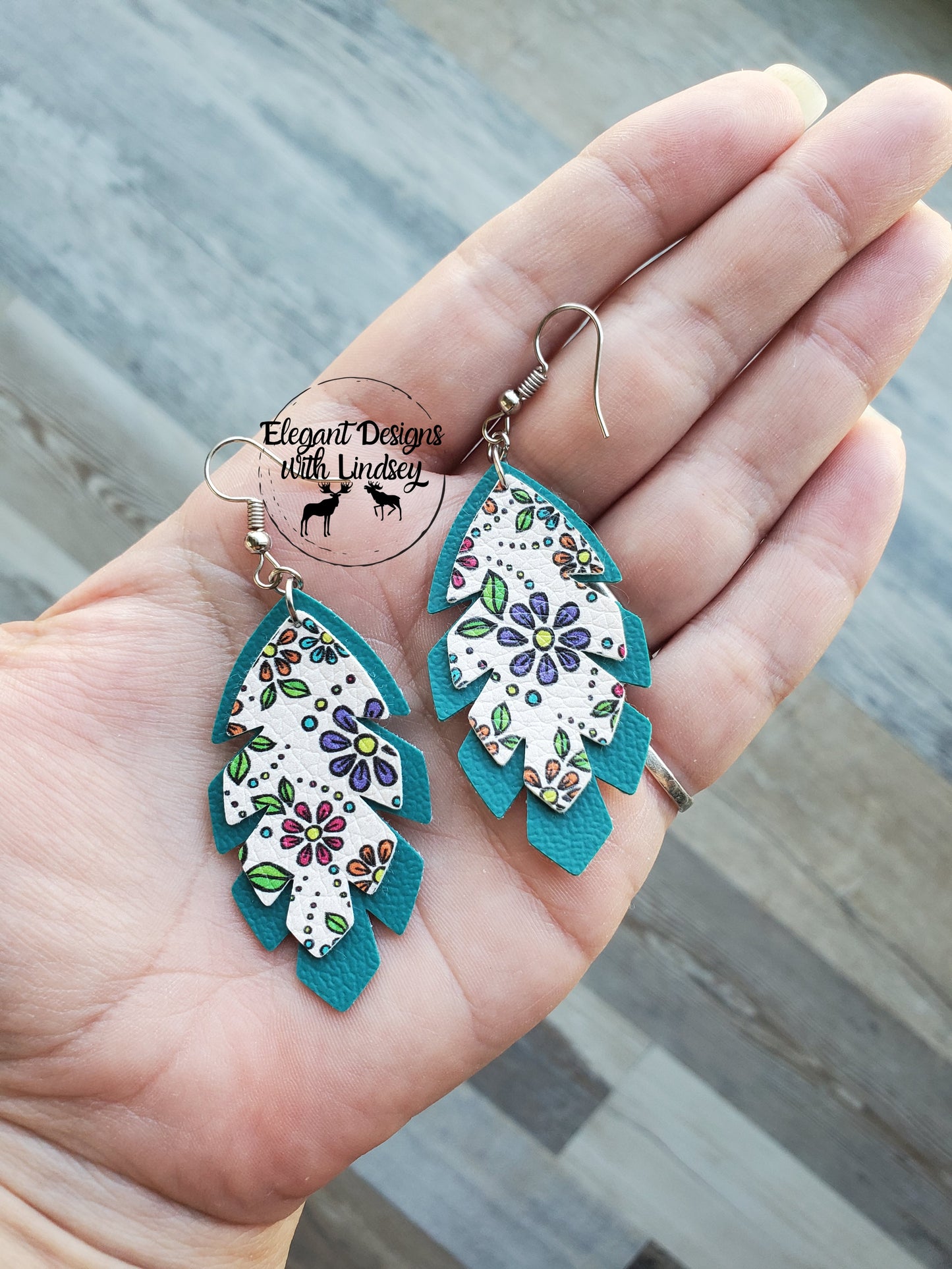 Flower Feather Faux leather earrings