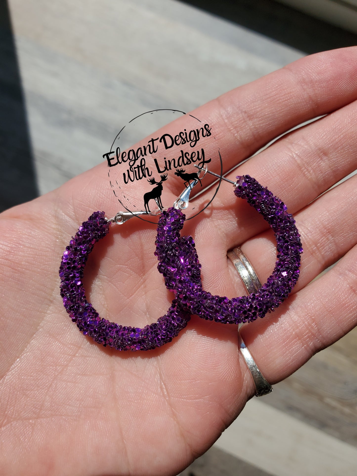 Purple Glitter Hoop earrings