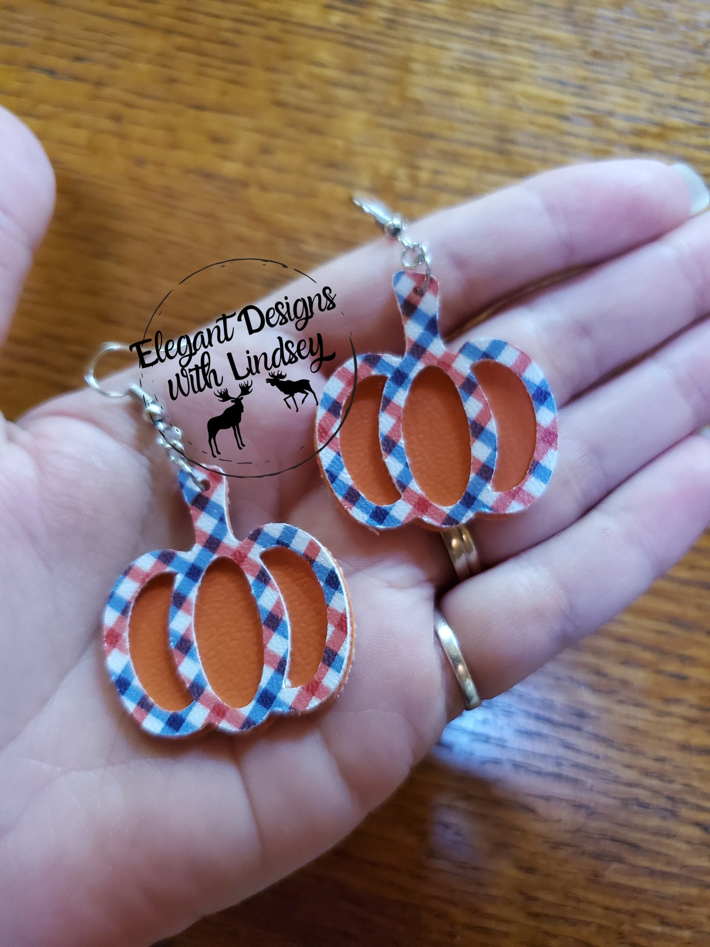 Plaid Pumpkin cut-outs faux leather earrings