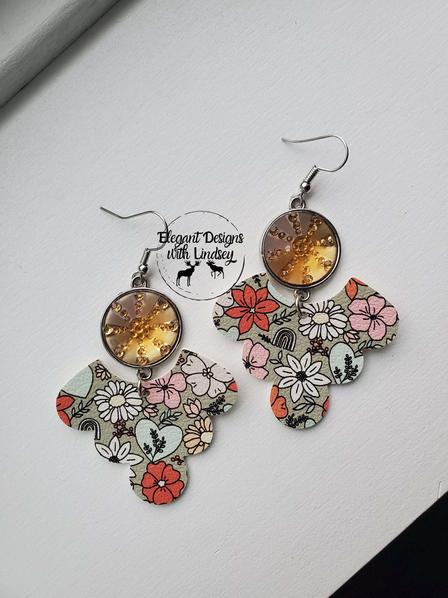 Morgan boho gem Faux leather earrings