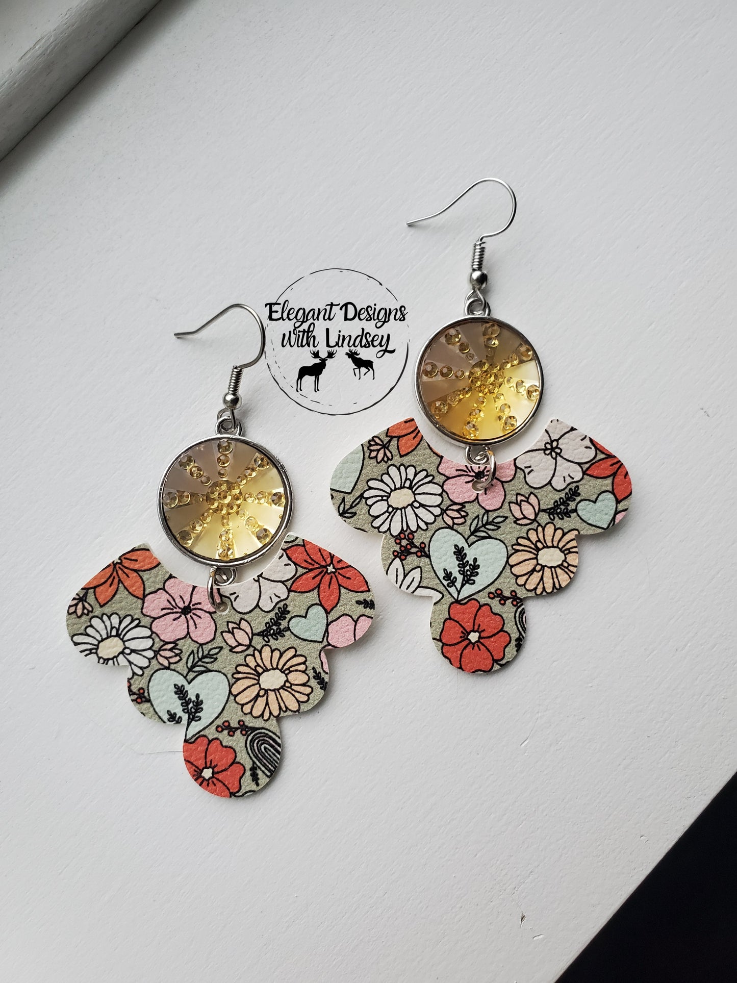 Morgan boho gem Faux leather earrings