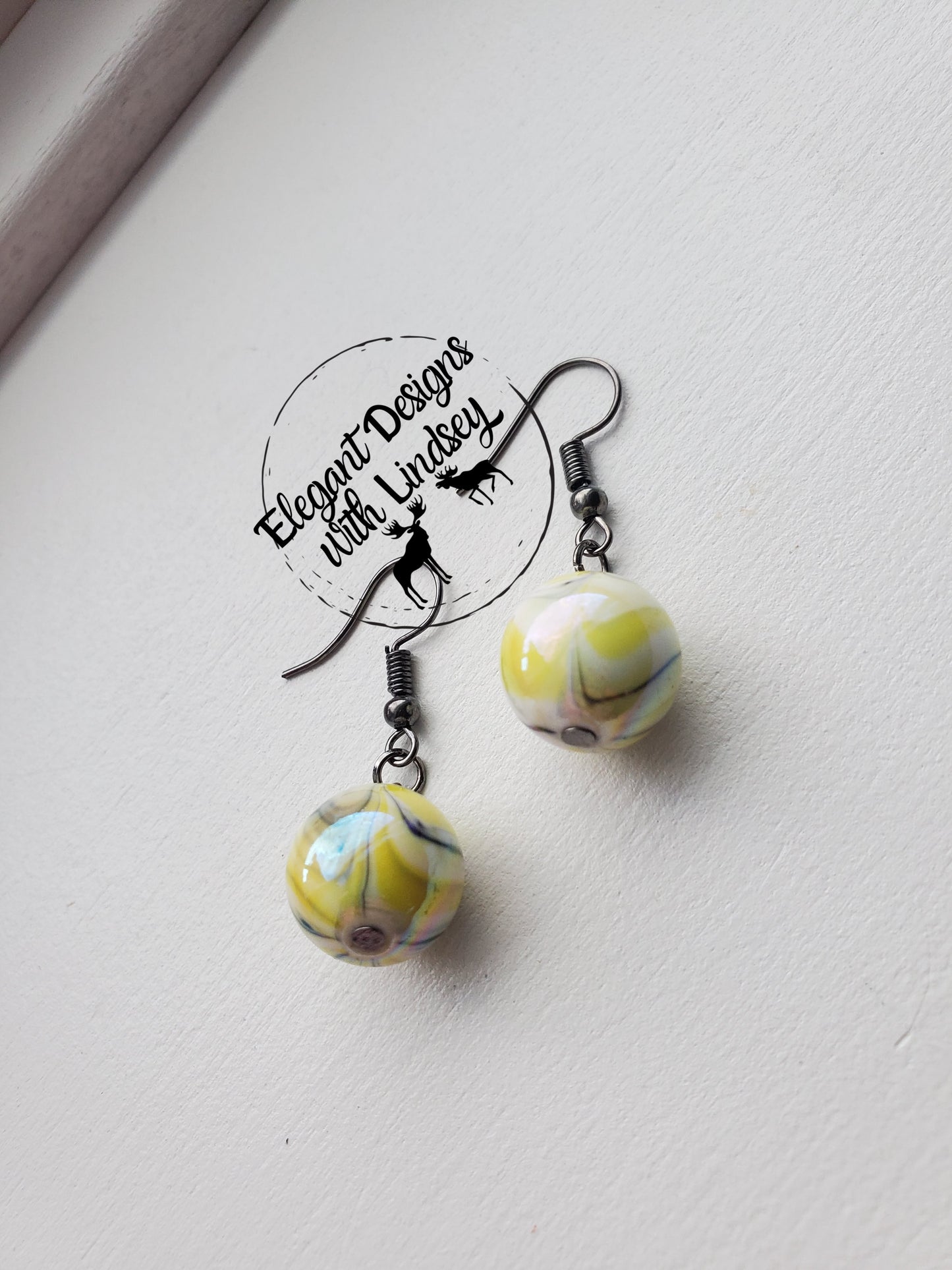 Yellow marble bead earrings