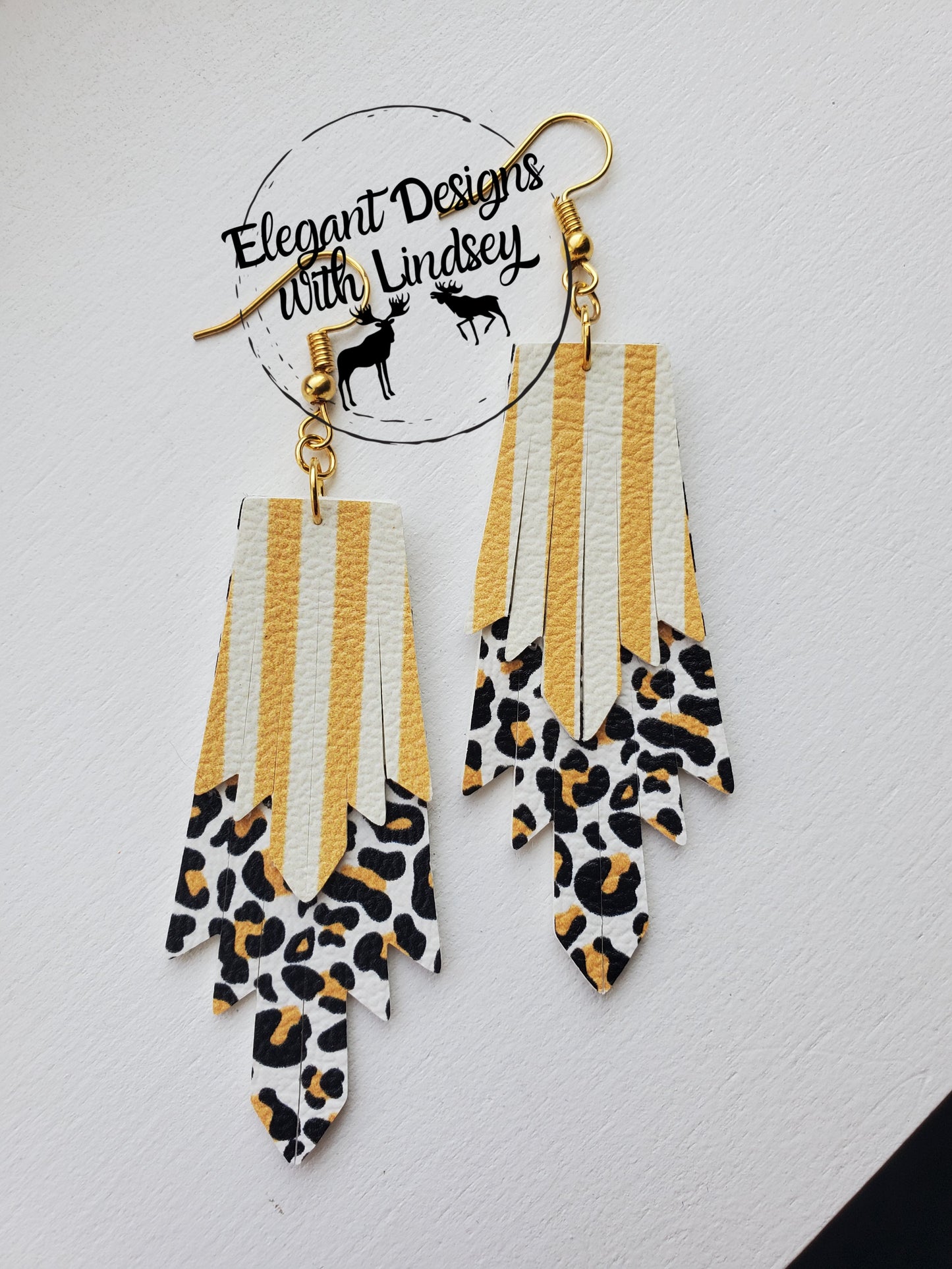 Mini Boho Fringe yellow stripe/cheetah faux leather earrings