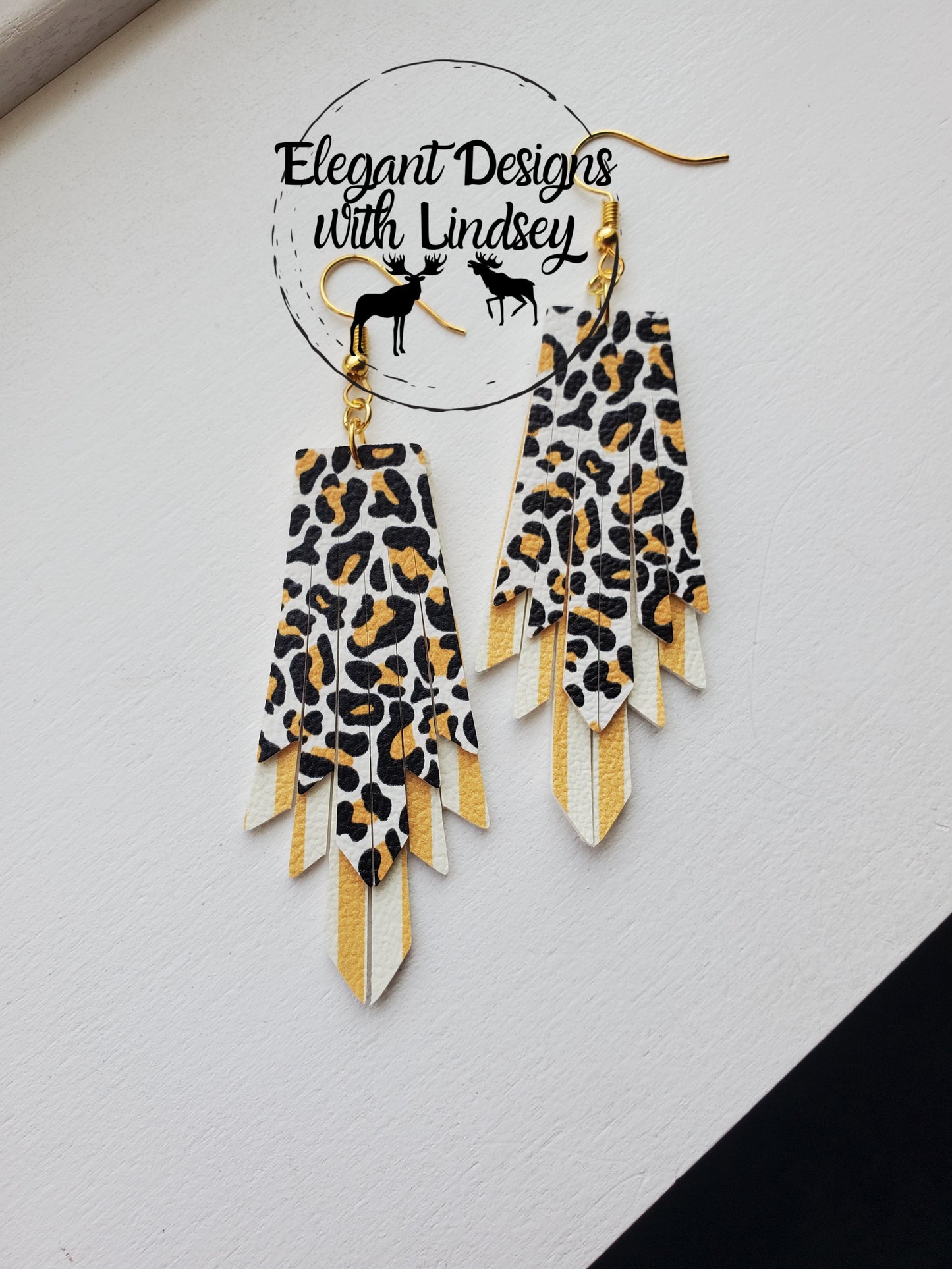 Mini Boho Fringe yellow cheetah/stripe faux leather earrings